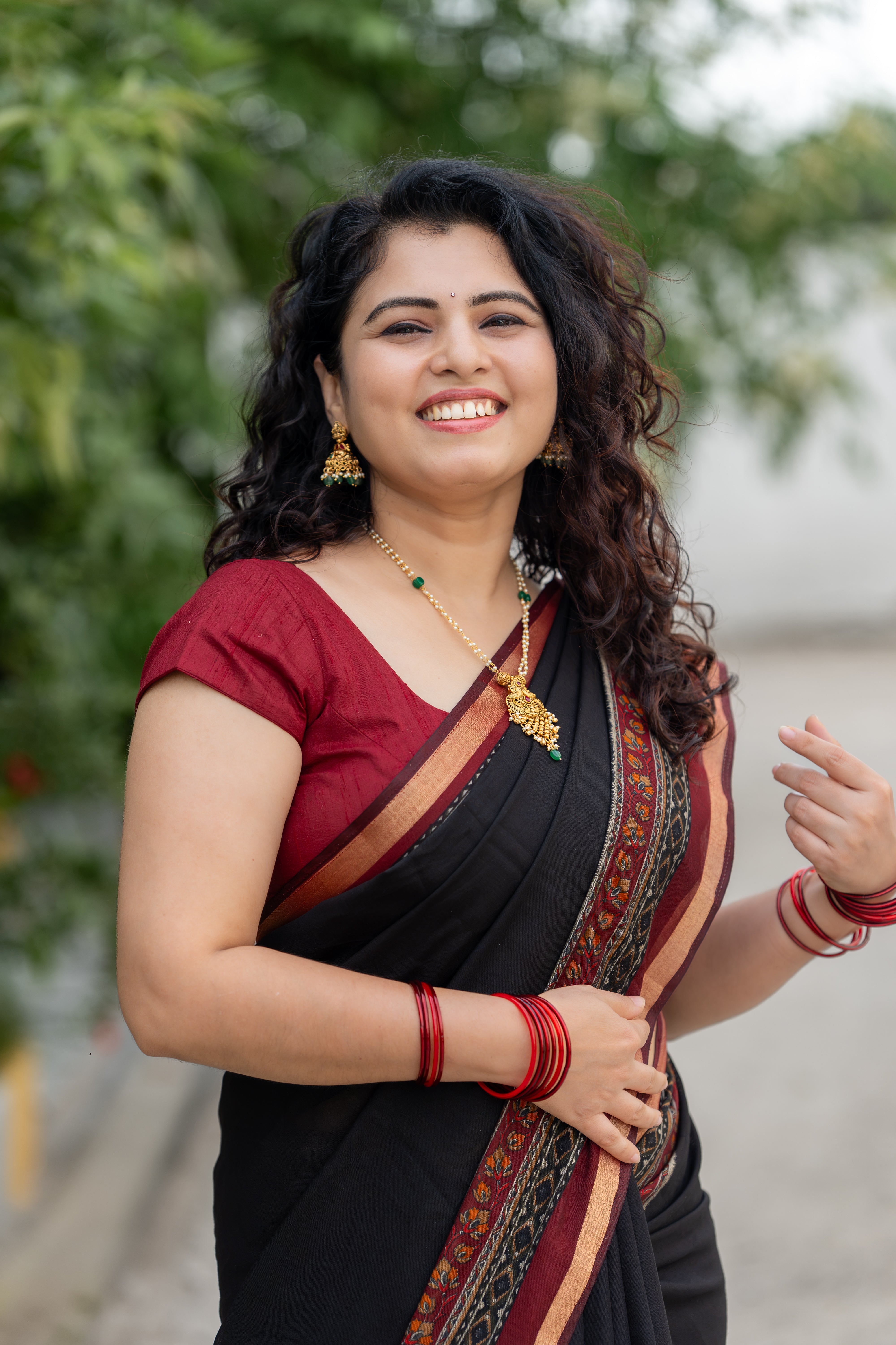 Mersried Mull Hand Block Saree- BLACK
