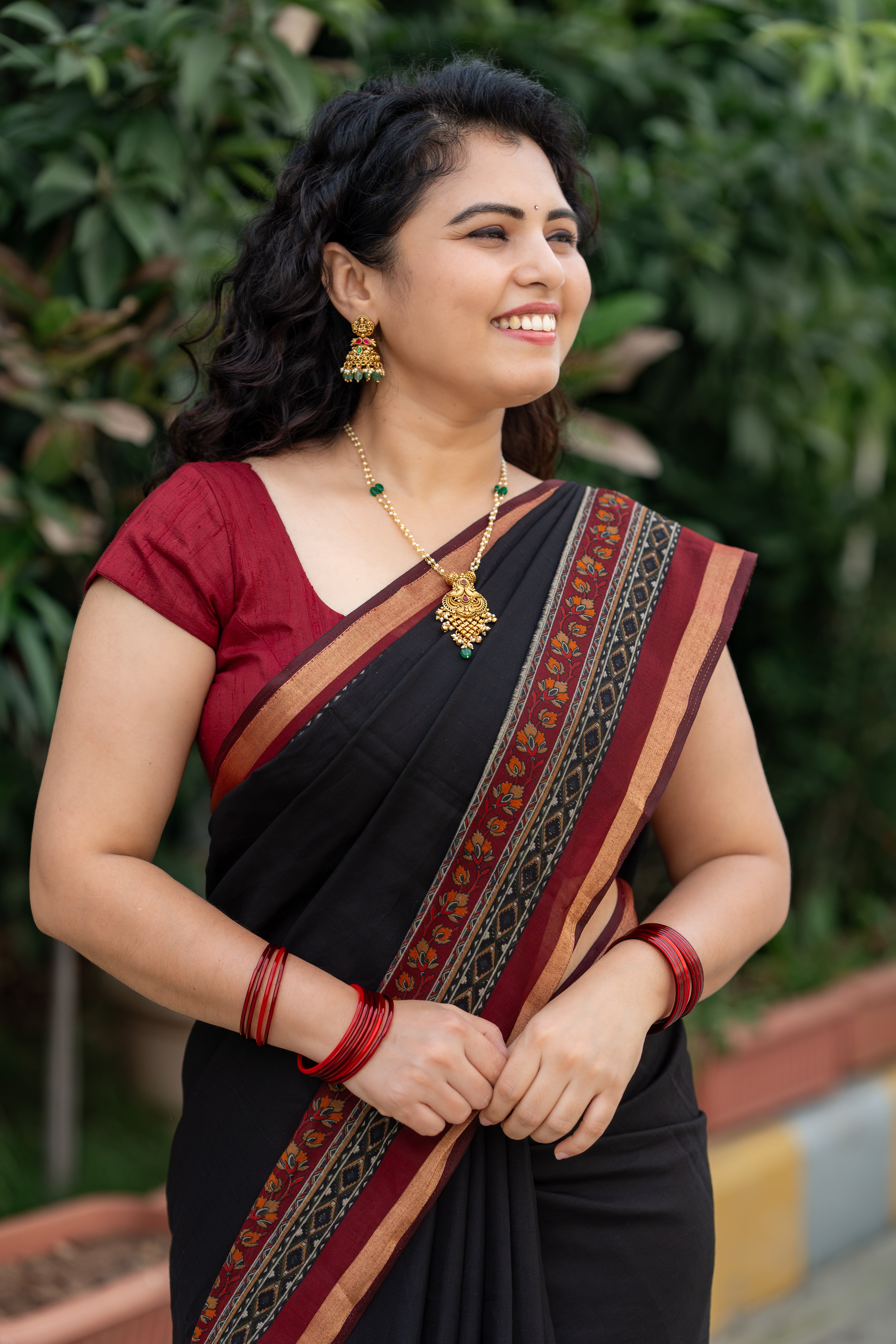 Mersried Mull Hand Block Saree- BLACK