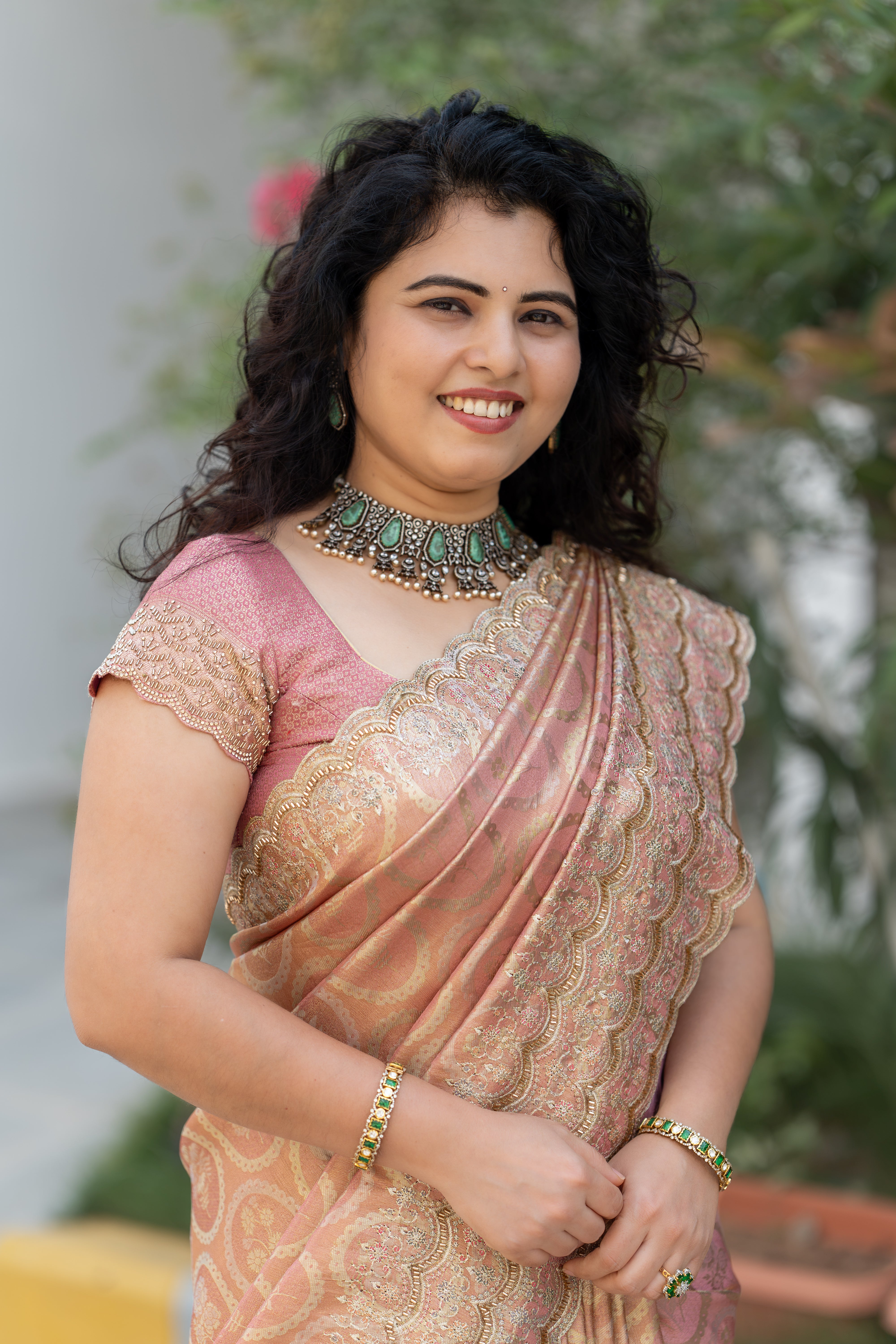 Premium Giraffe Silk Pink Saree with Hand Tube & Sequence Work Border