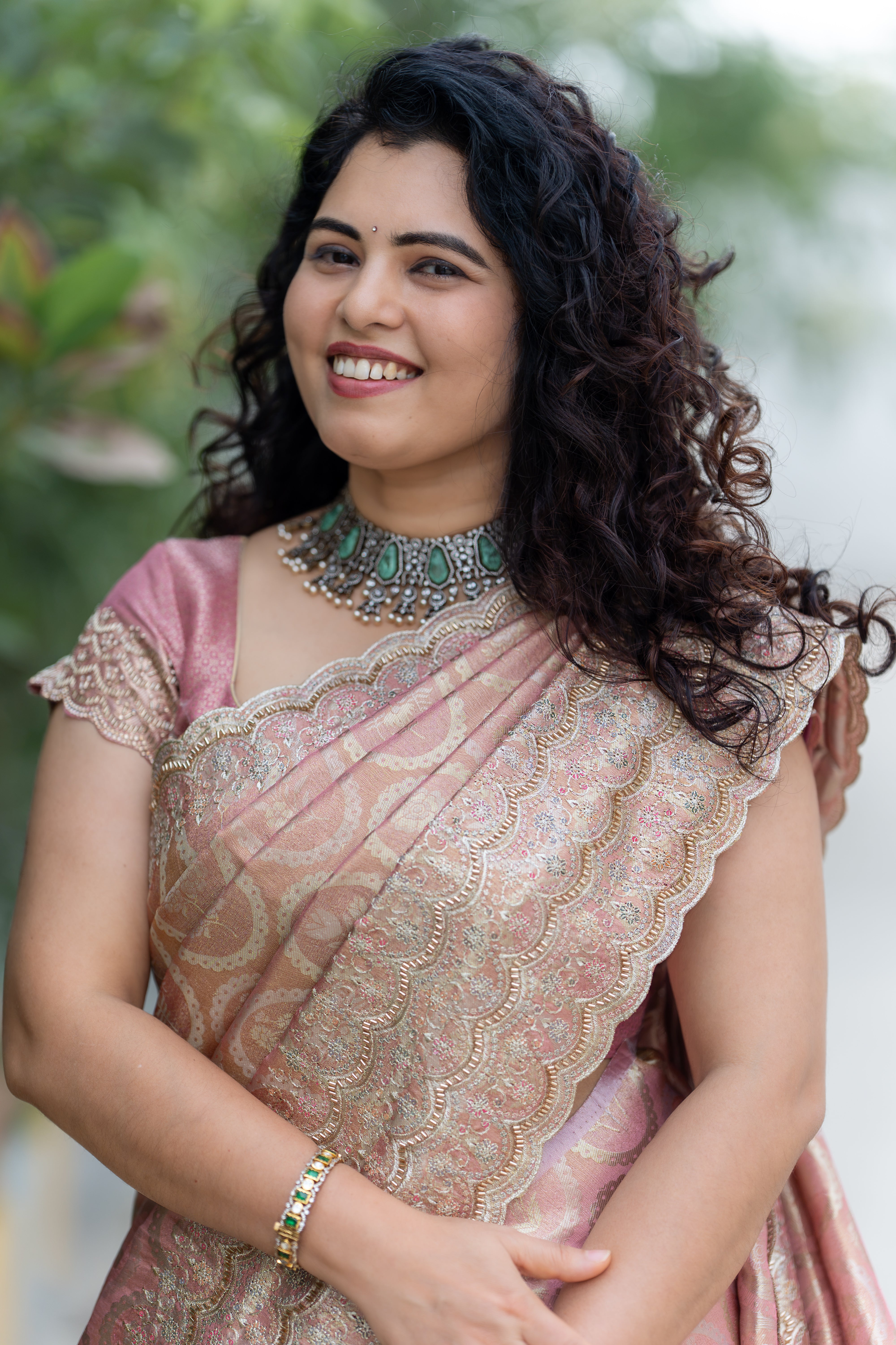 Premium Giraffe Silk Pink Saree with Hand Tube & Sequence Work Border