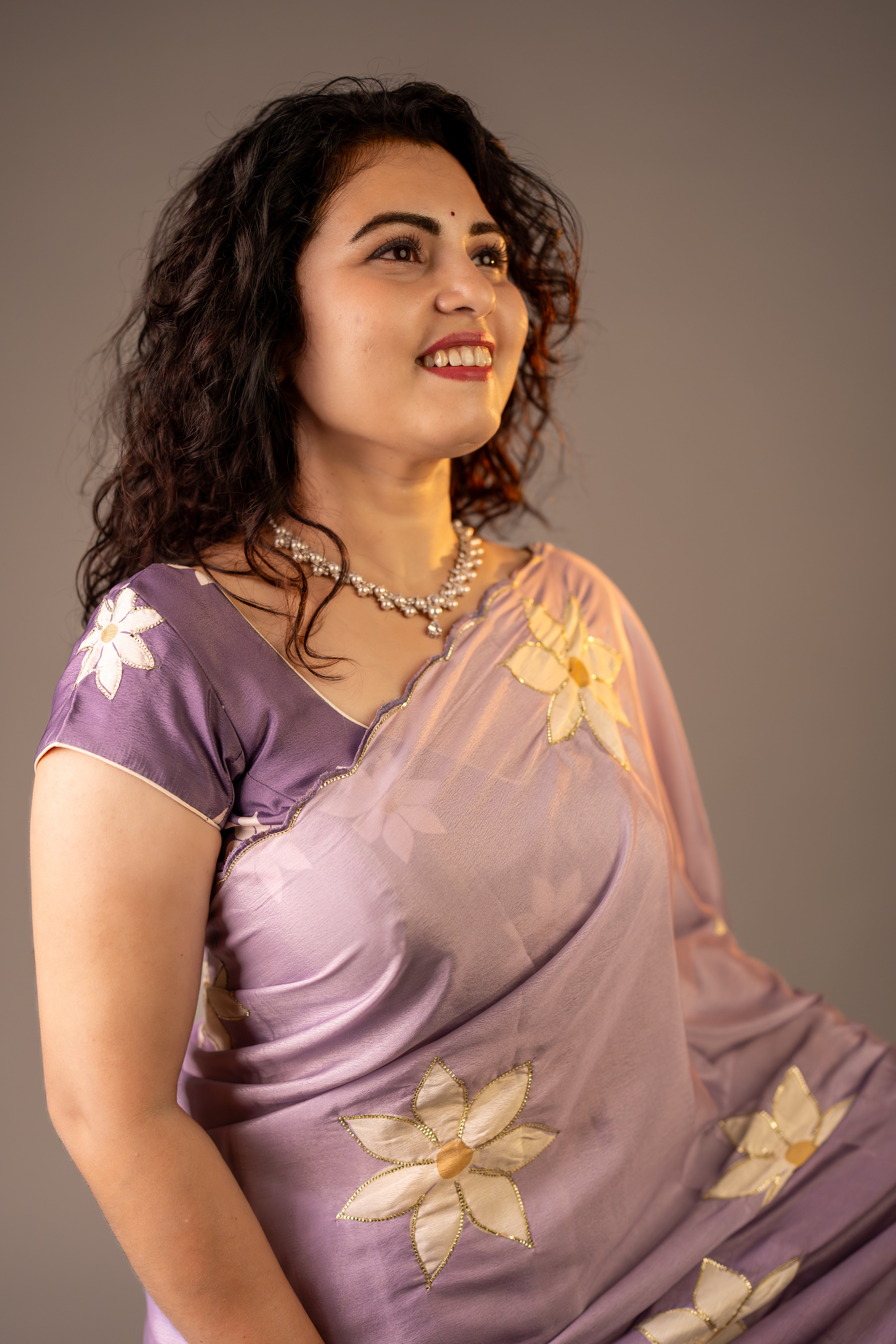 Lavender Floral Soft Chiffon Saree