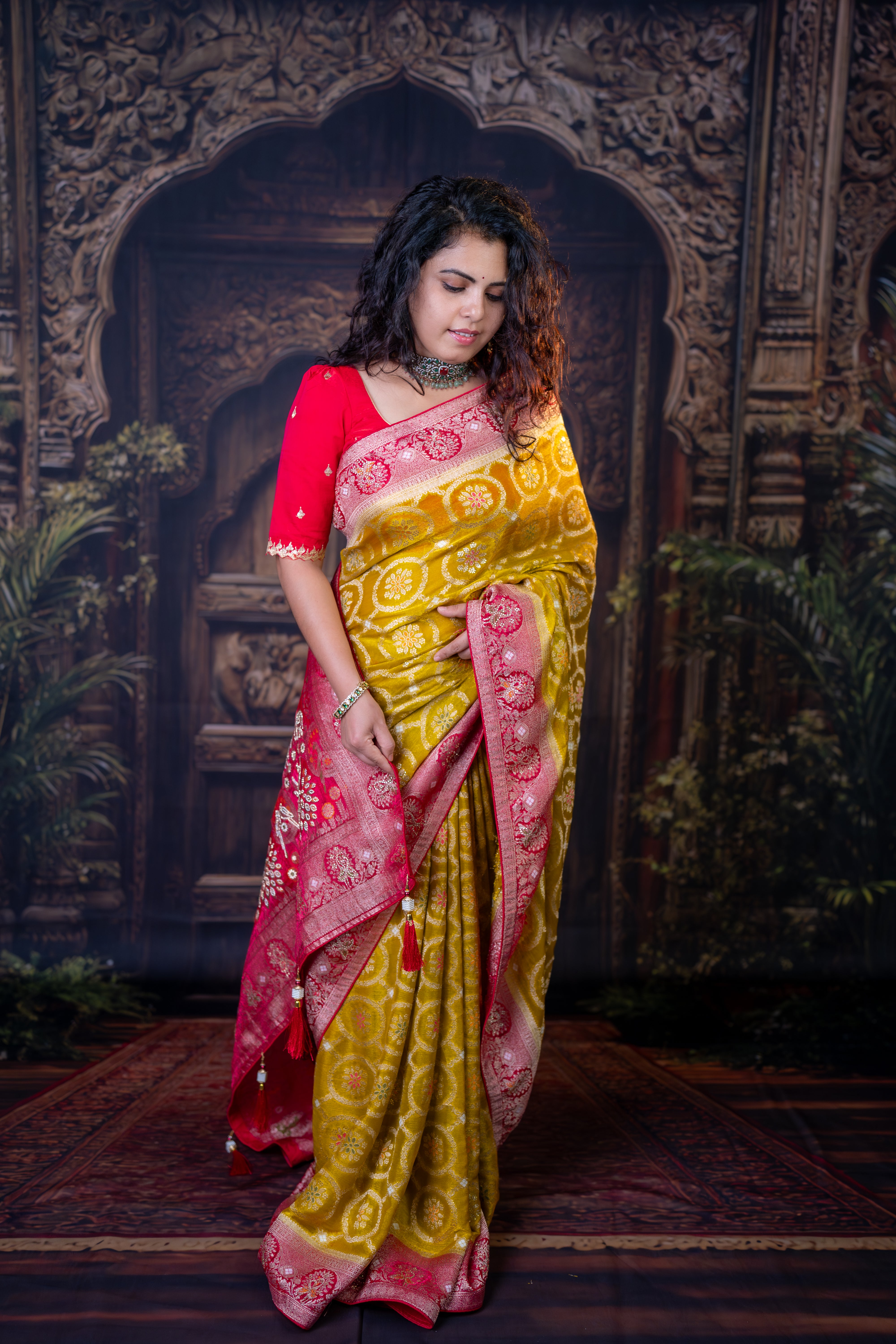 Designer Shaded Chiffon Silk Saree with Diamond work on Pallu & Border