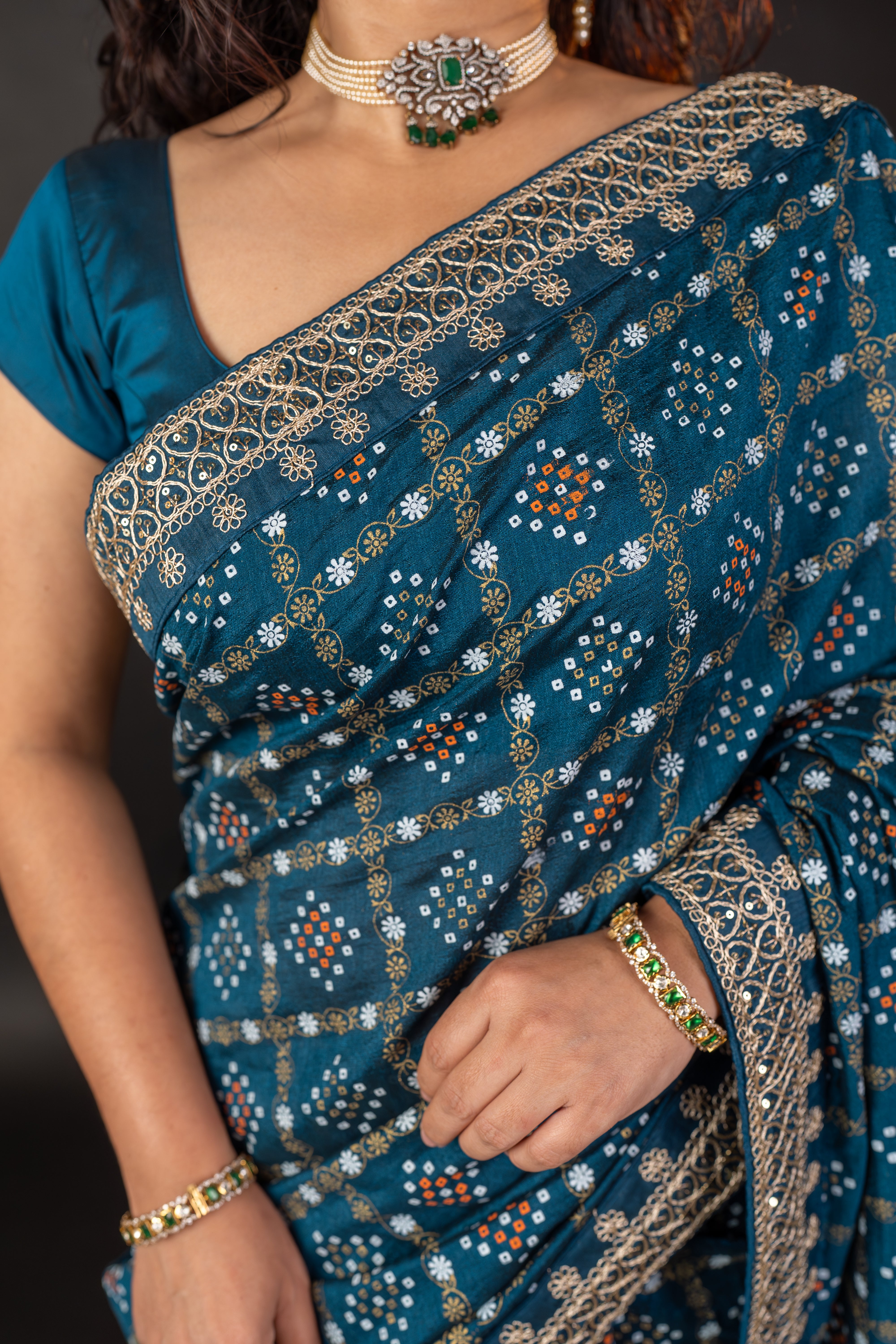 Teal Printed Everyday Wear Saree with Designer Border