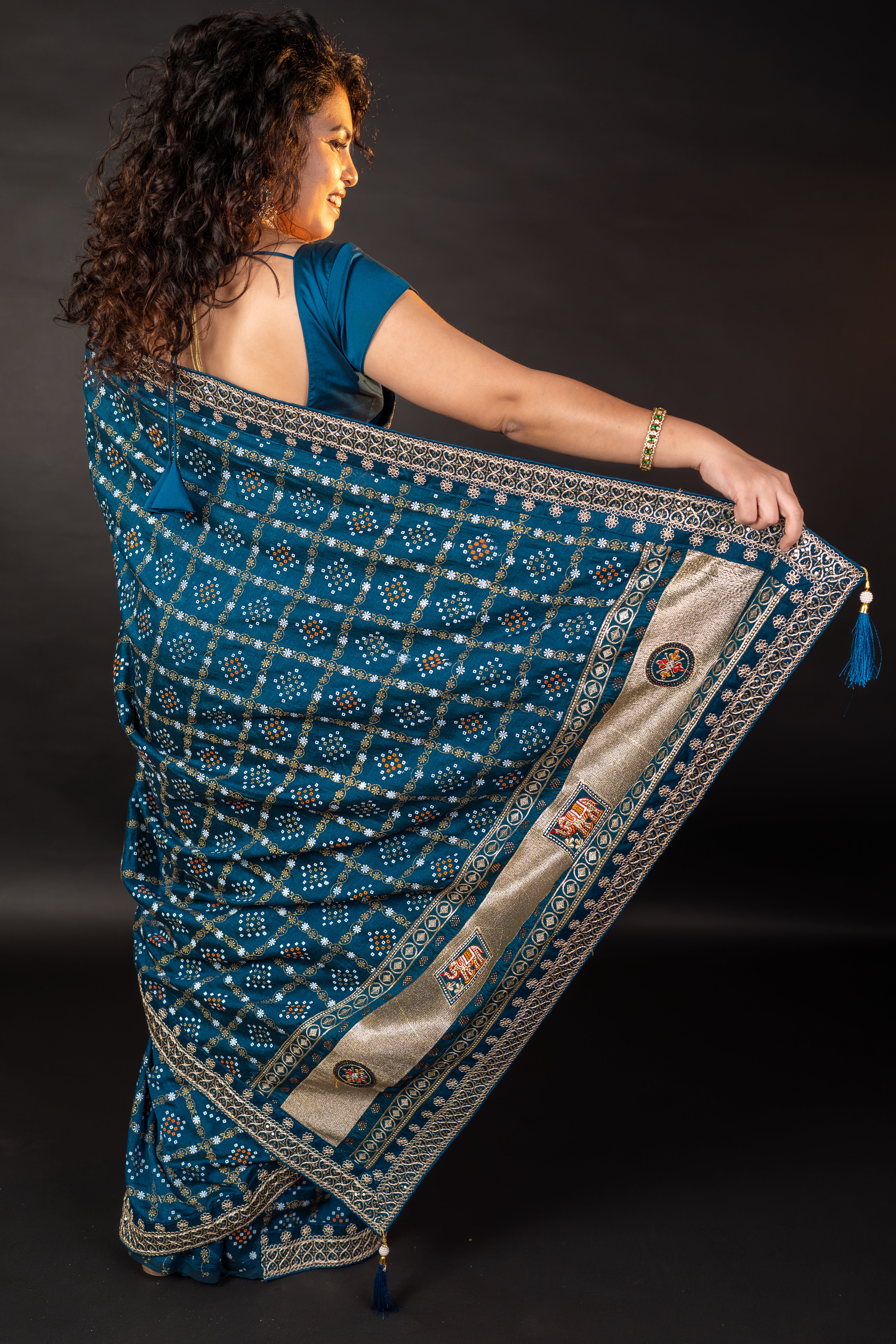 Teal Printed Everyday Wear Saree with Designer Border