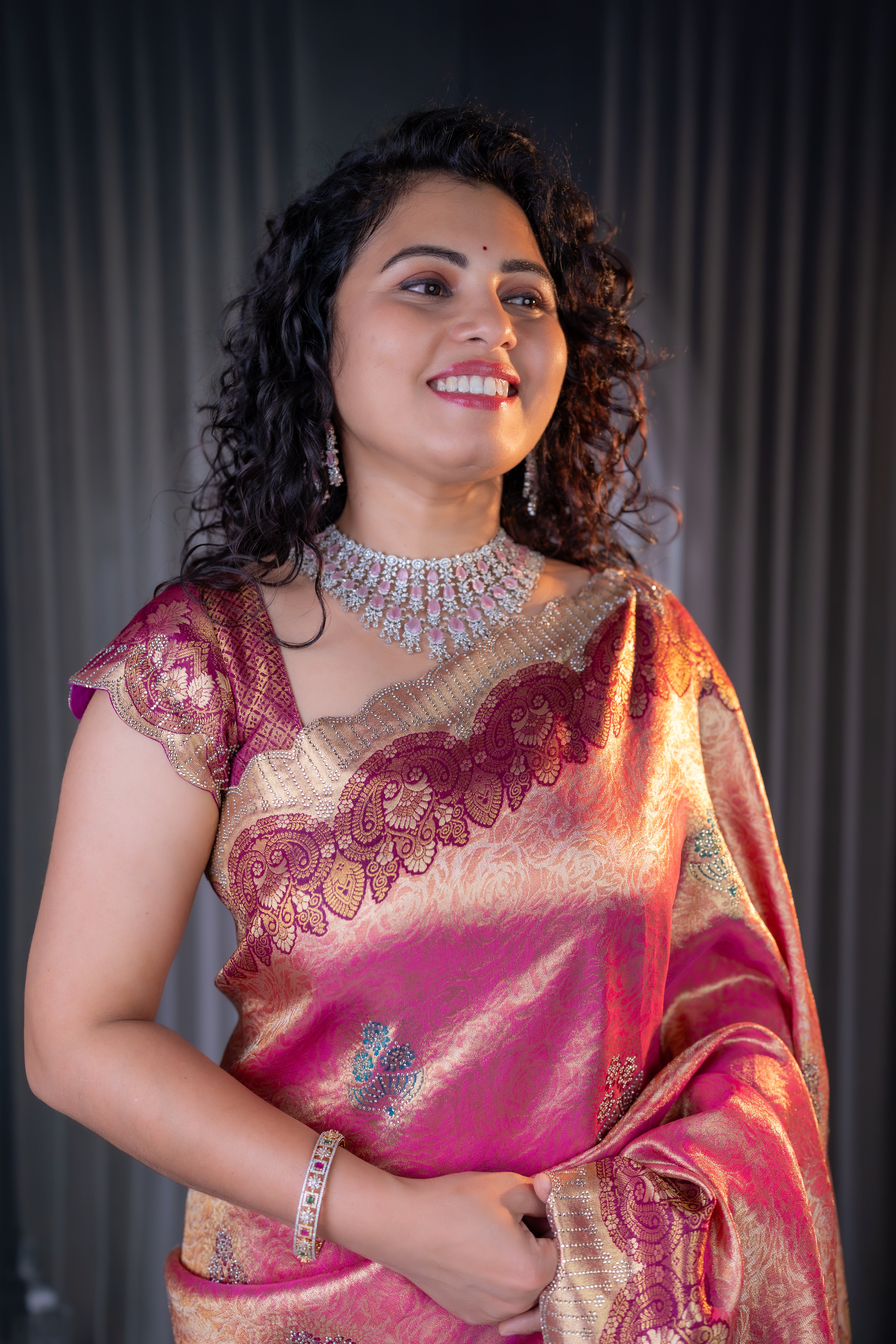 Kanjivaram Silk Saree with Diamond Work PINK