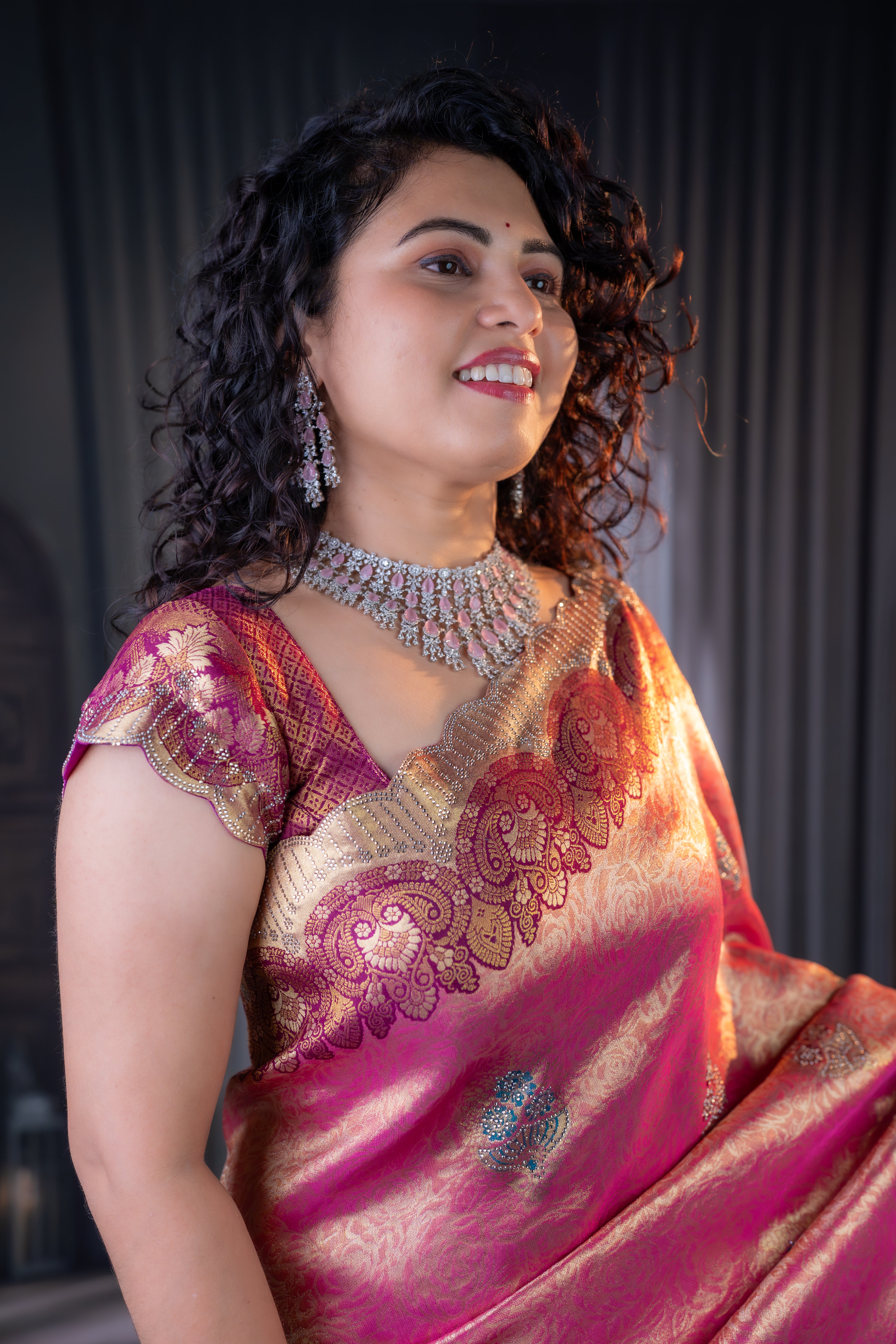 Kanjivaram Silk Saree with Diamond Work PINK