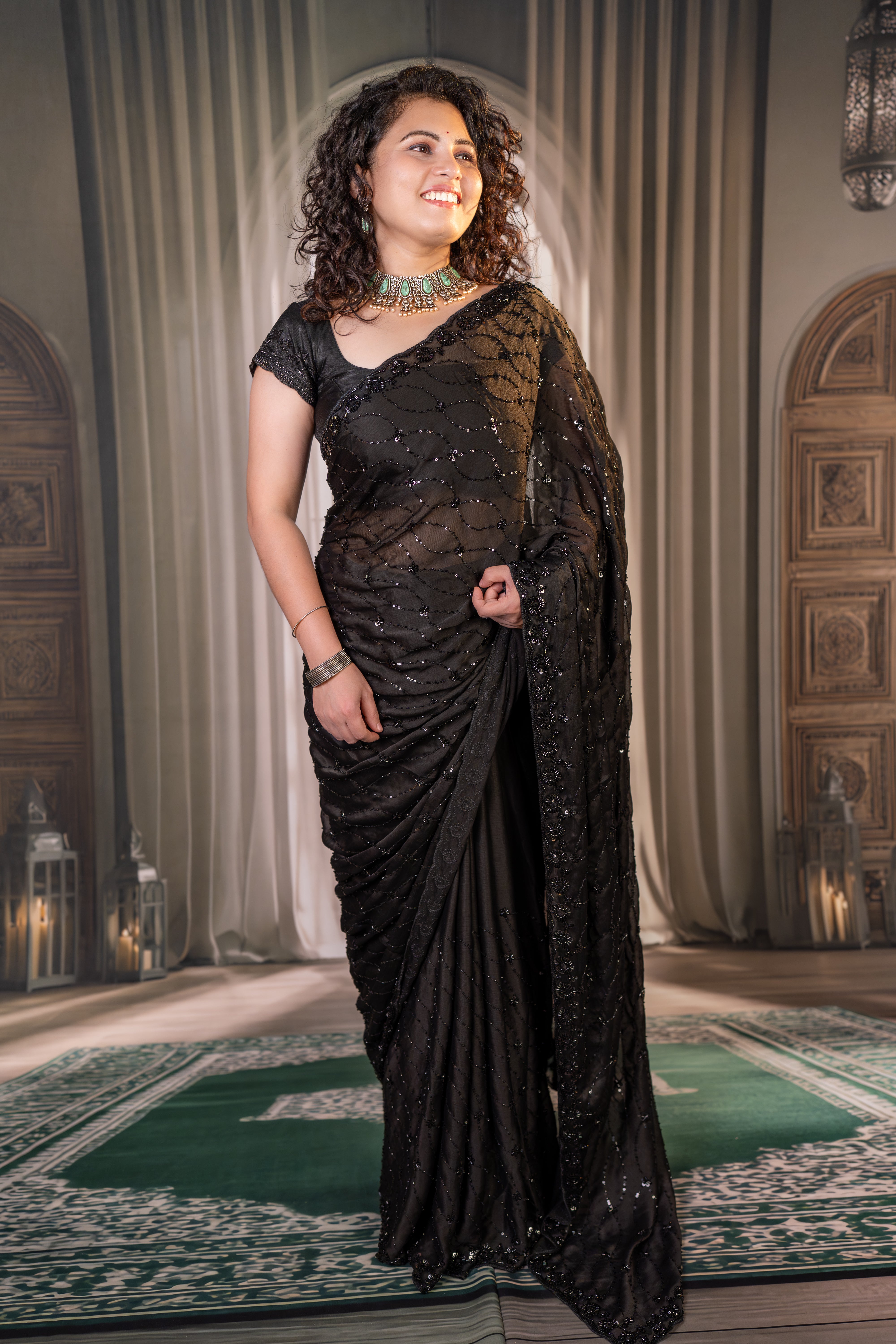 Black Beauty – Satin Chiffon Designer Saree