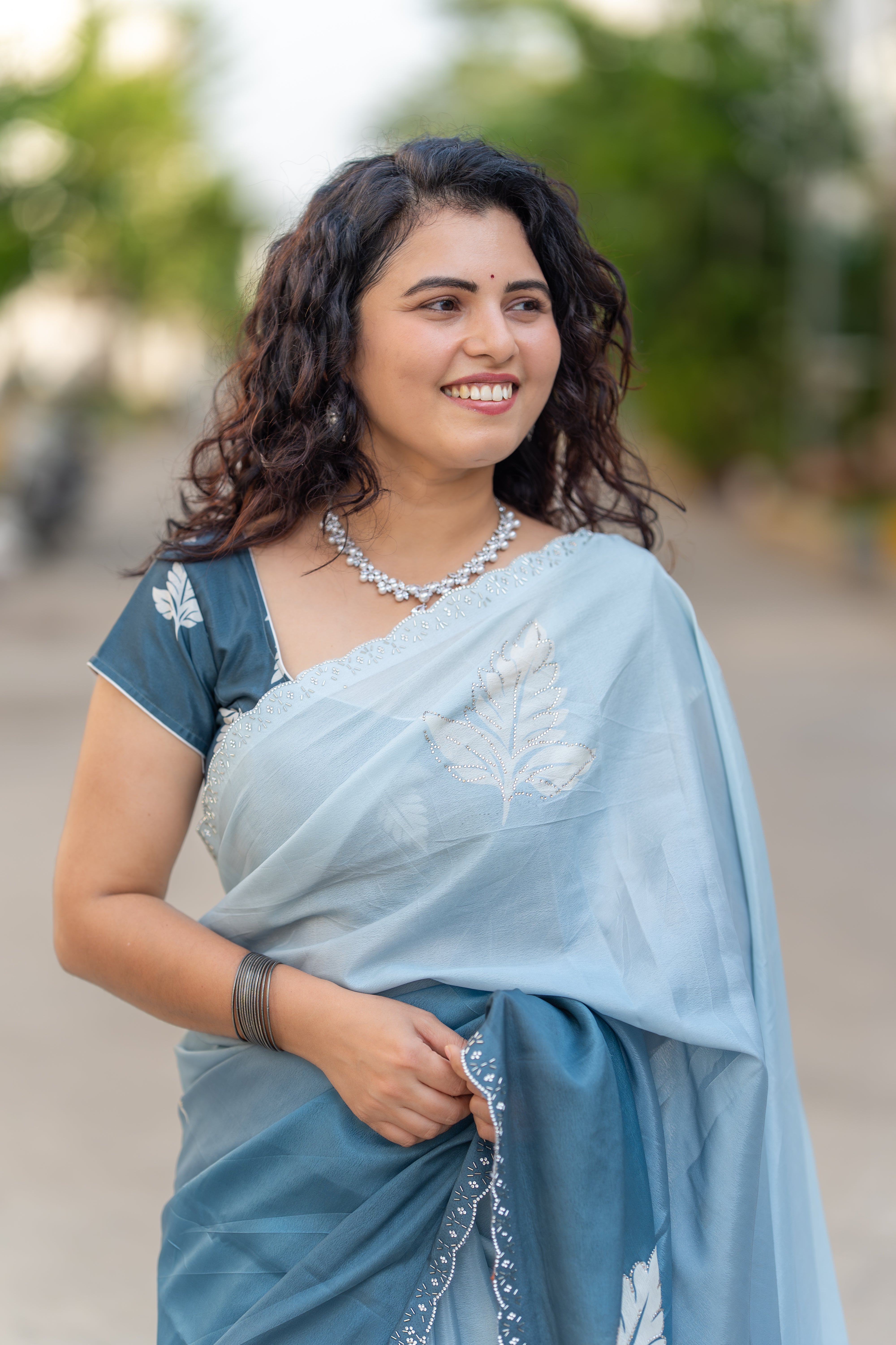 Moon Mist – Printed Chinon Designer Saree