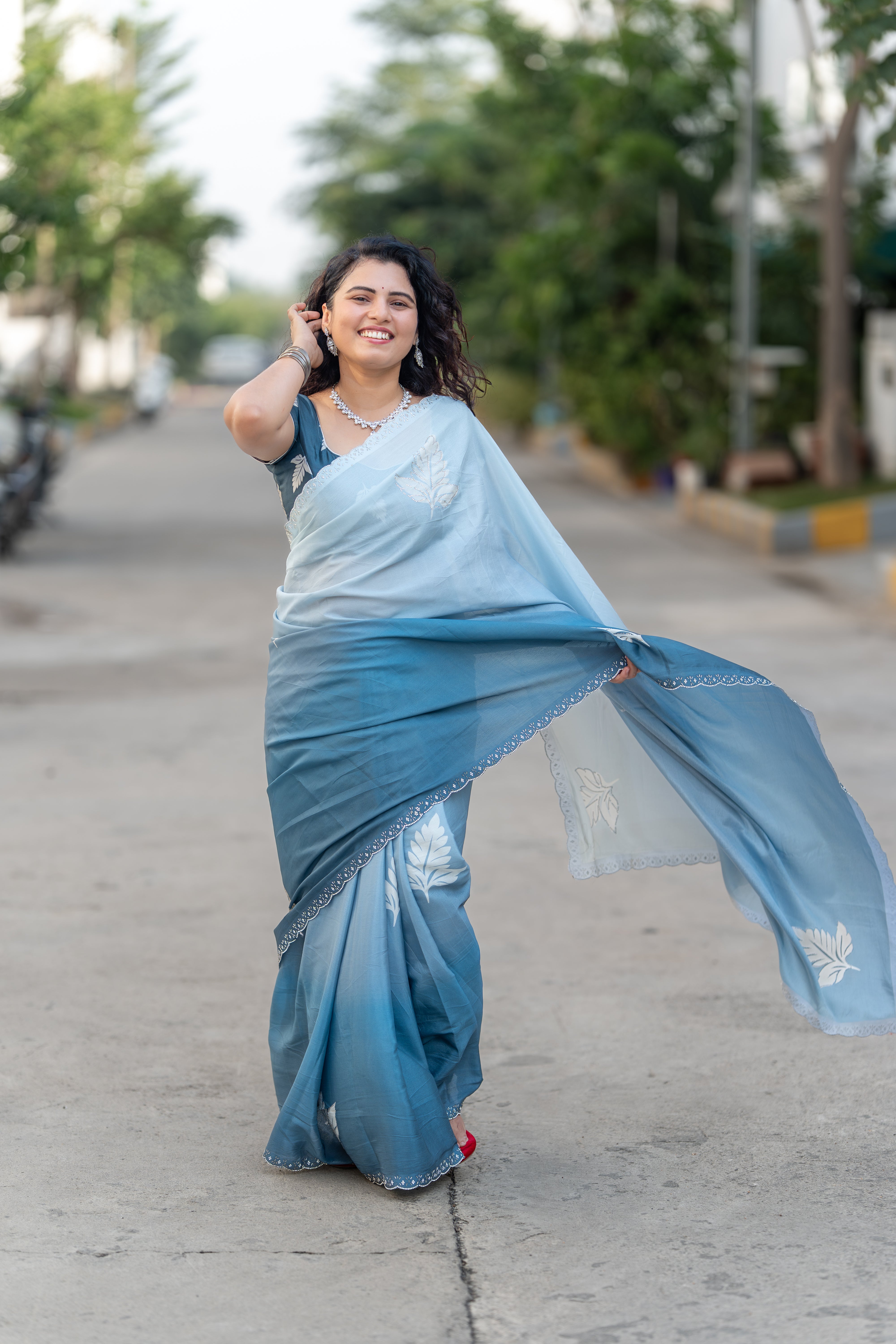 Moon Mist – Printed Chinon Designer Saree