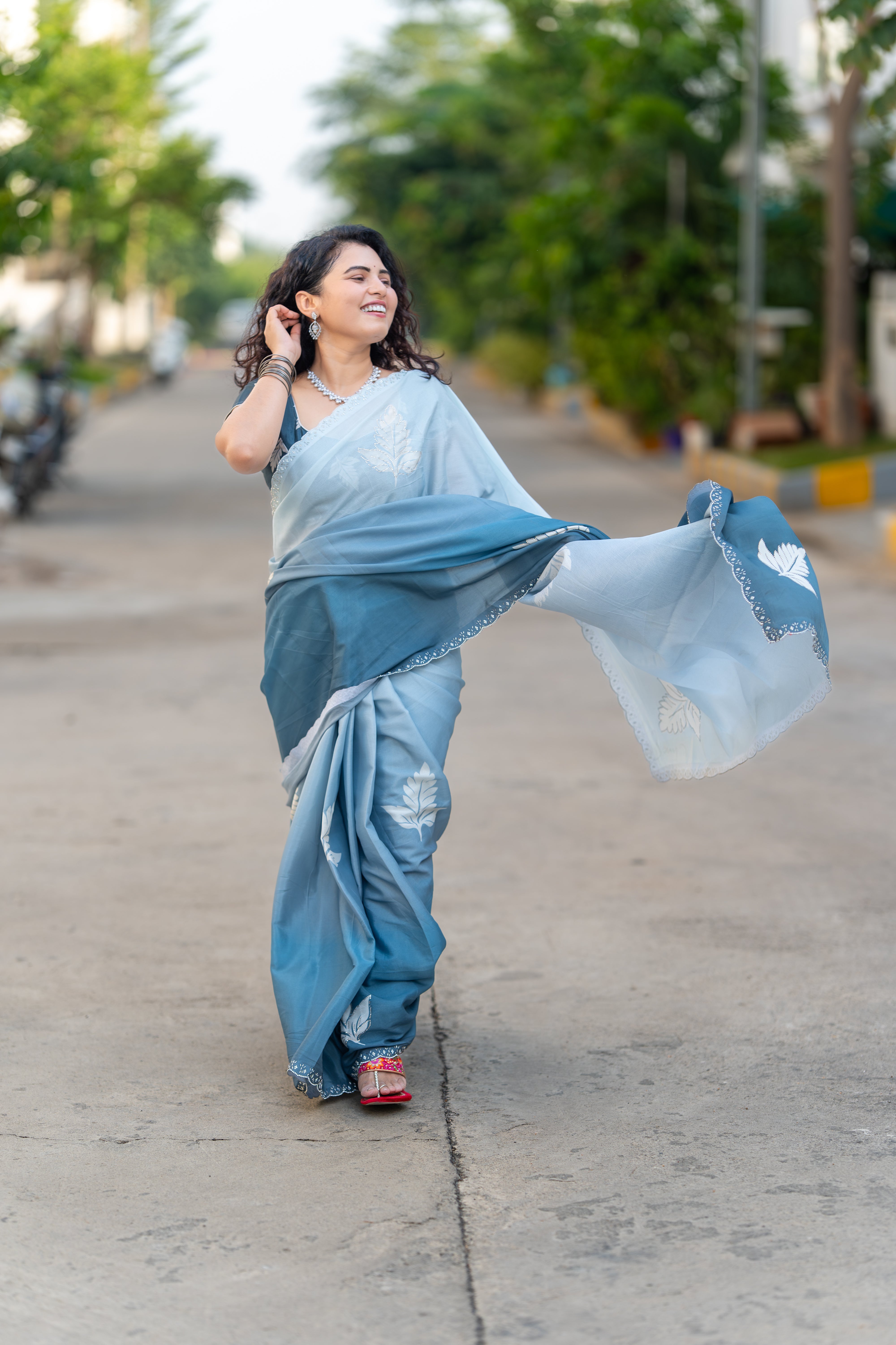 Moon Mist – Printed Chinon Designer Saree
