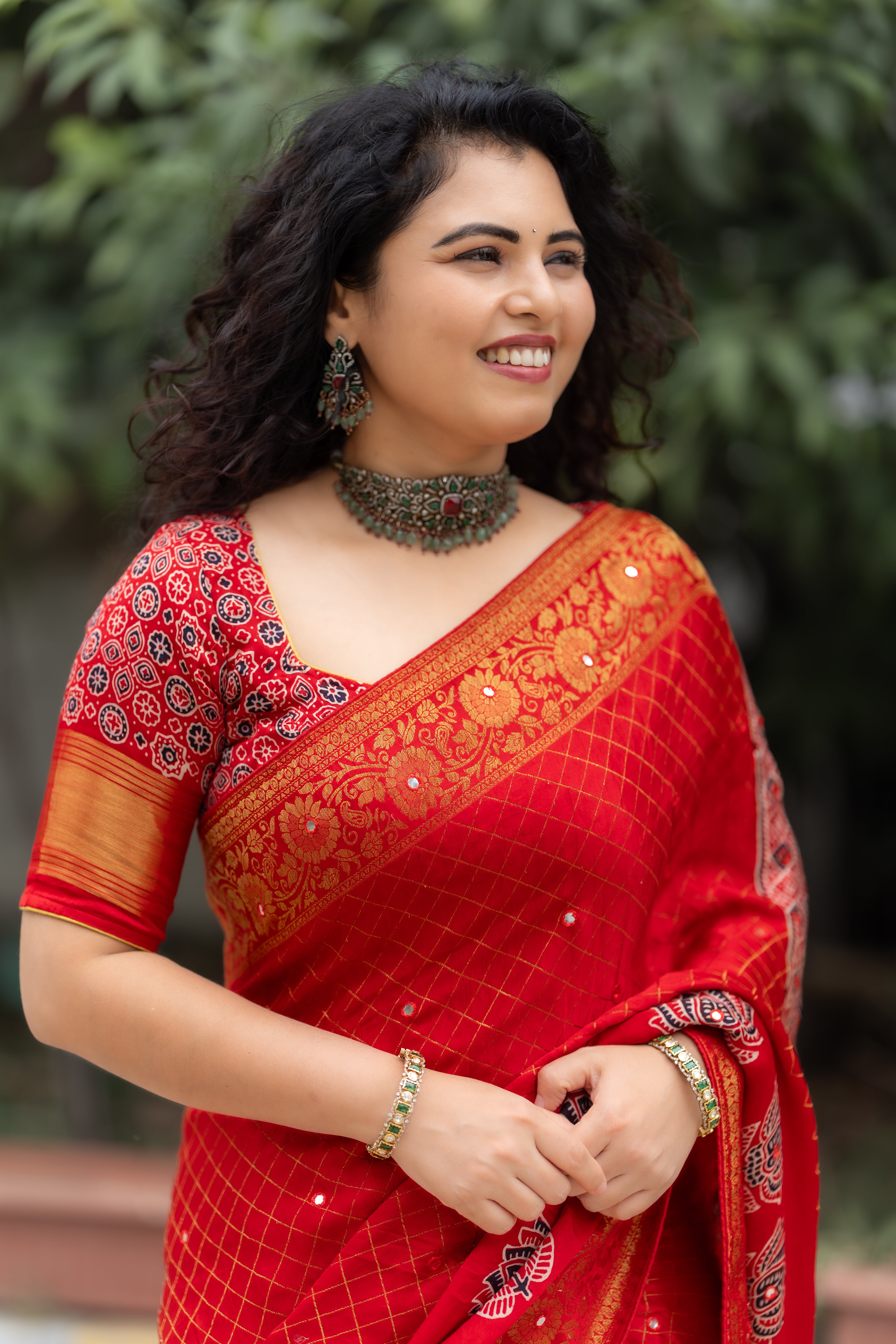 Ruby Ajrak – Pure Modal Satin Silk Saree