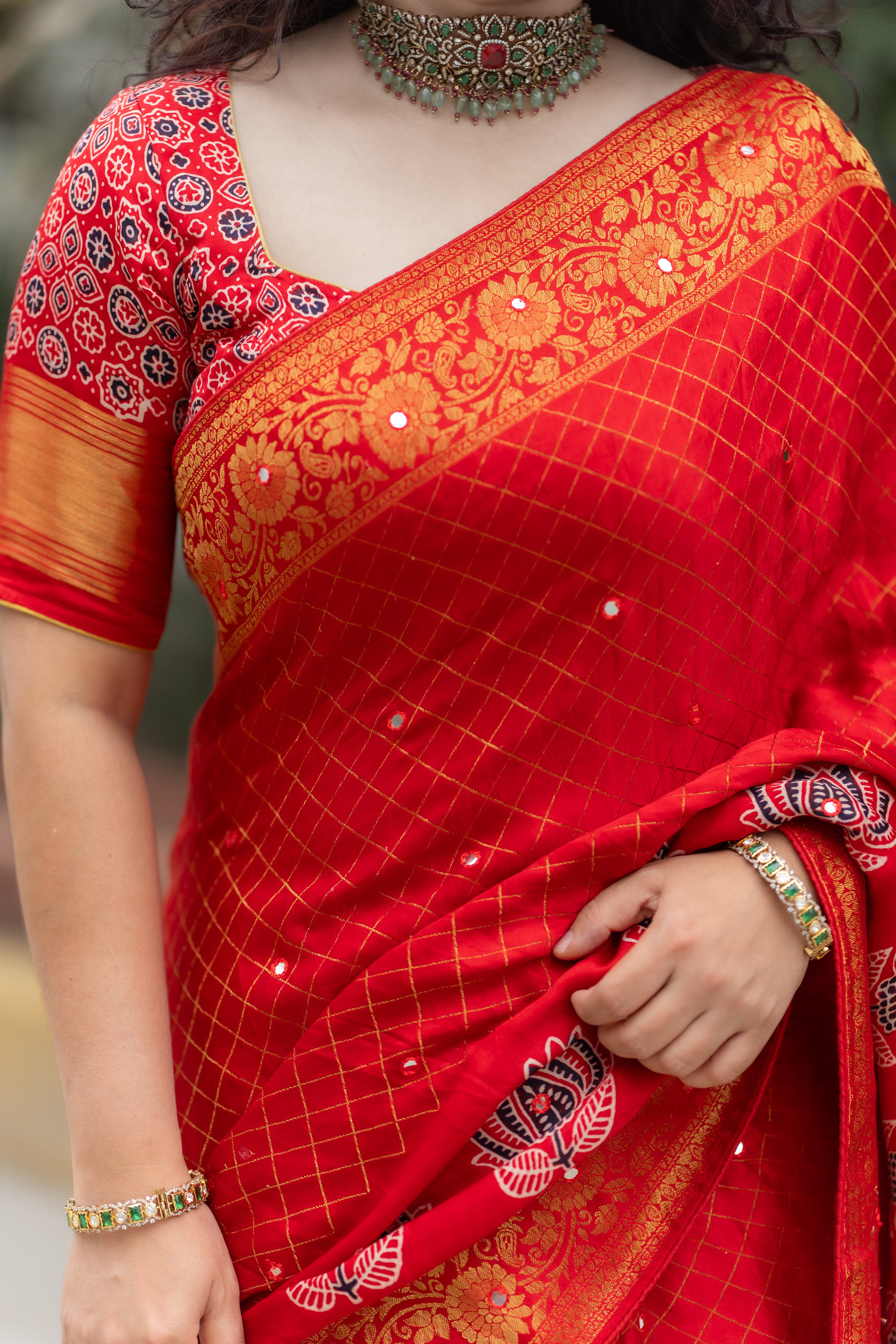 Ruby Ajrak – Pure Modal Satin Silk Saree