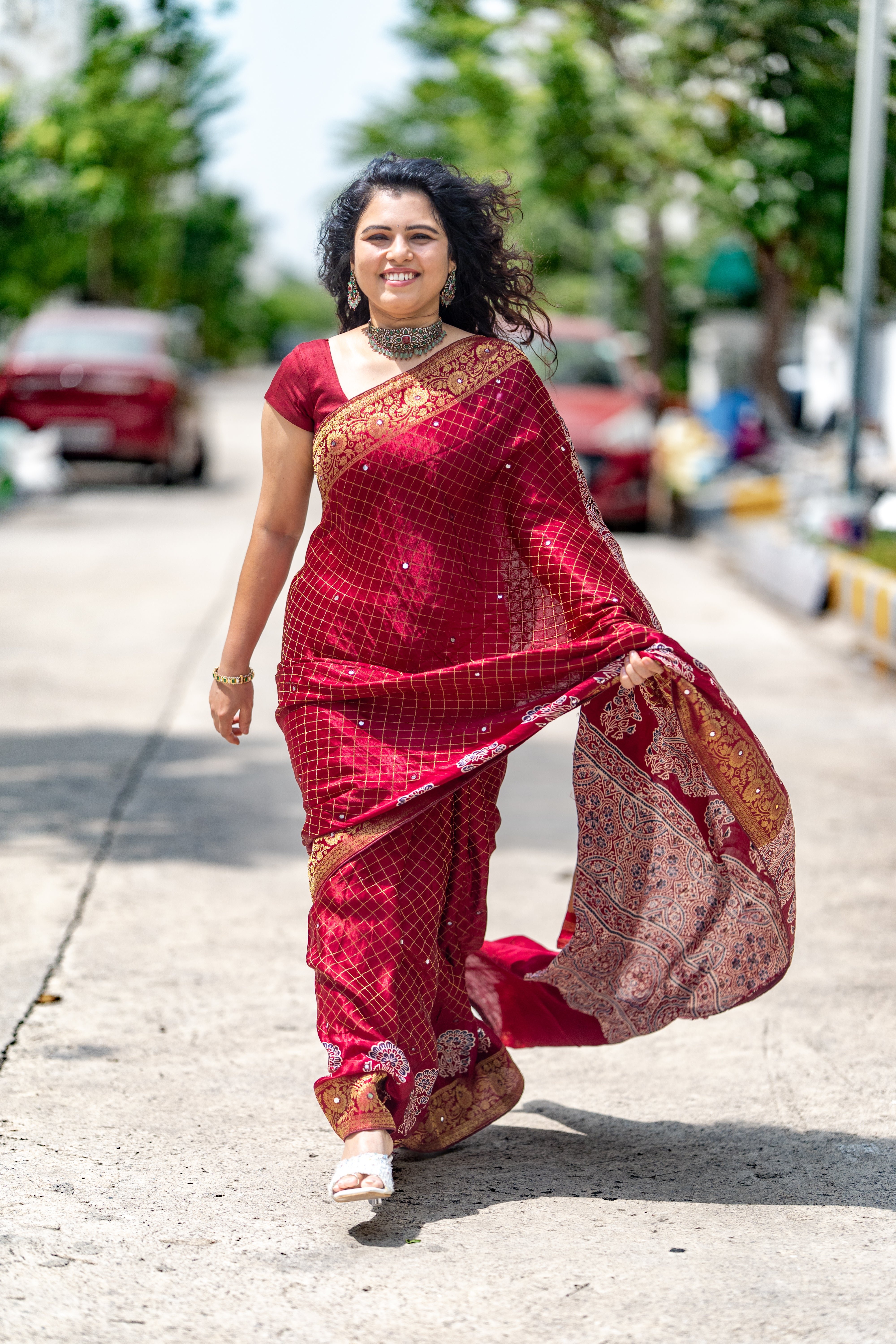 Pure Modal Satin Silk Saree – Kumkum Maroon