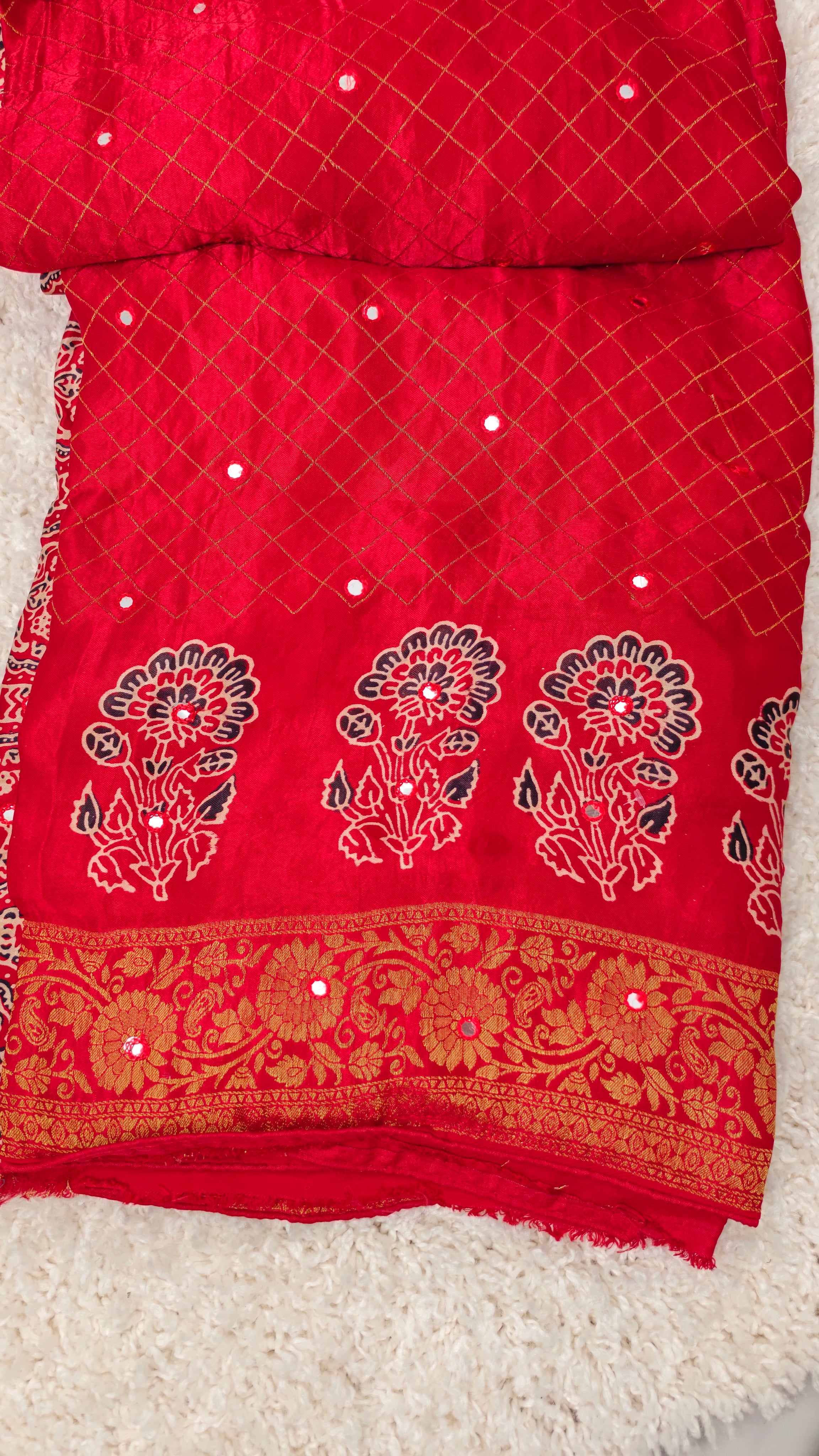 Ruby Ajrak – Pure Modal Satin Silk Saree