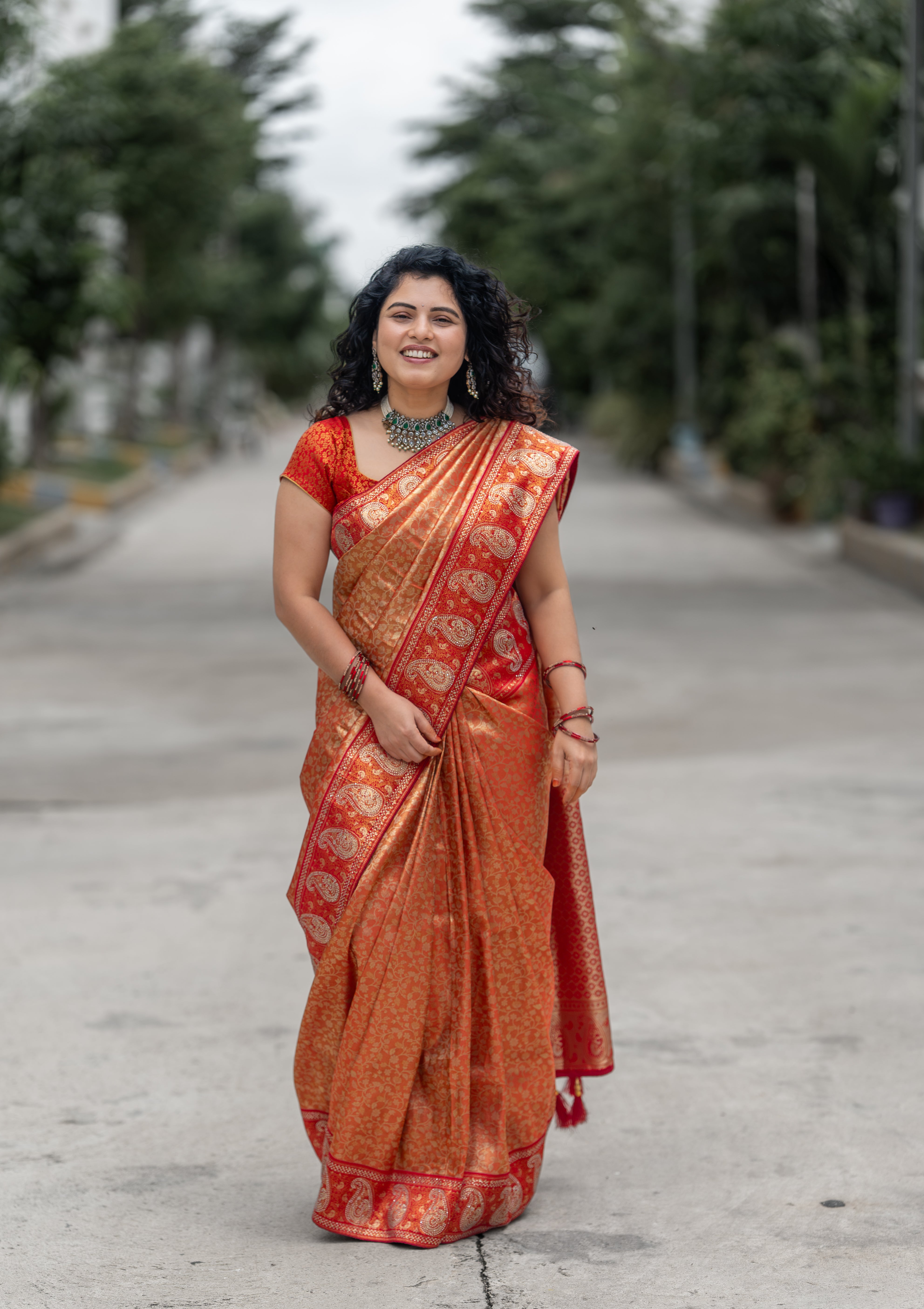 Kanjivaram Silk Saree – Orange Radiance