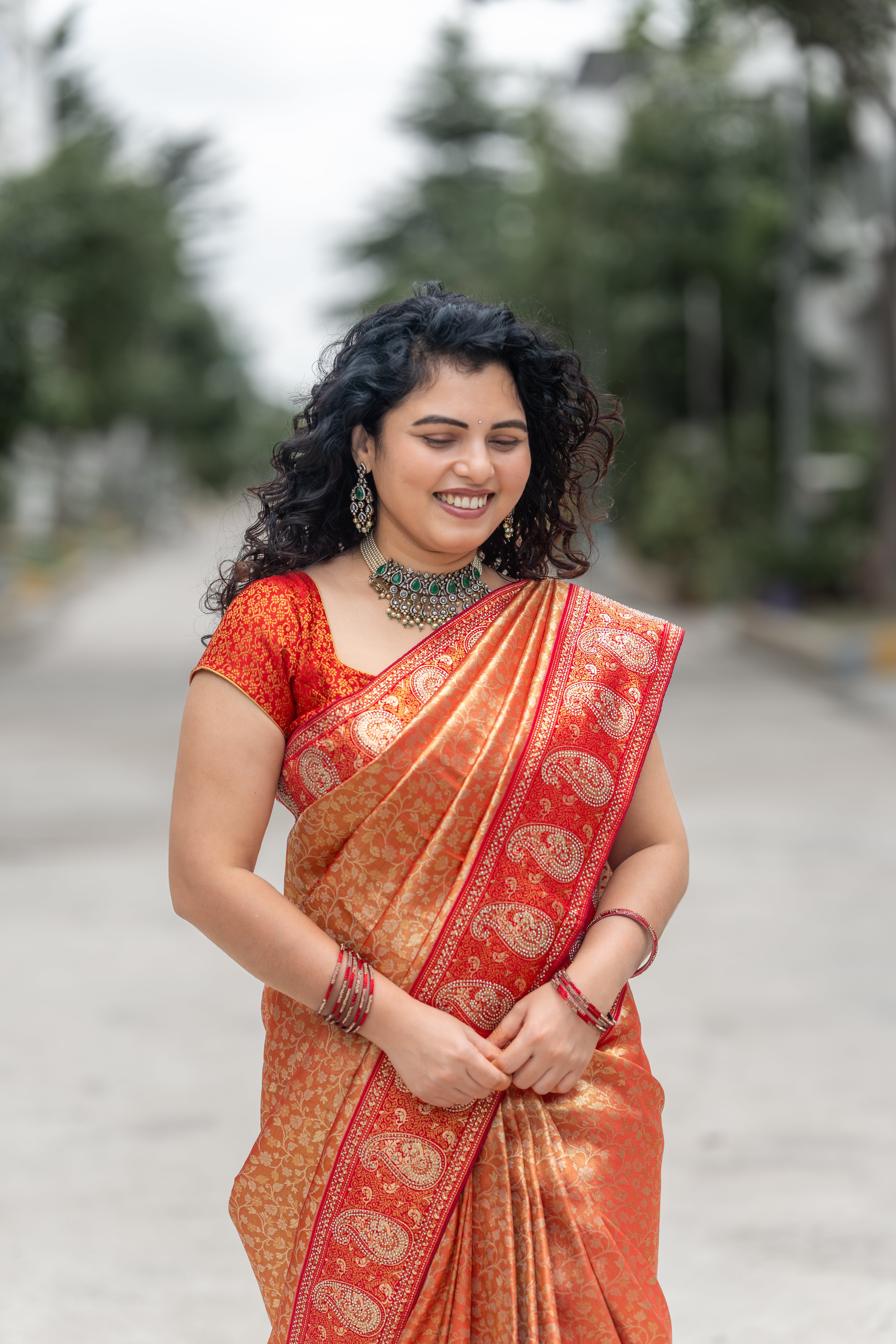 Kanjivaram Silk Saree – Orange Radiance