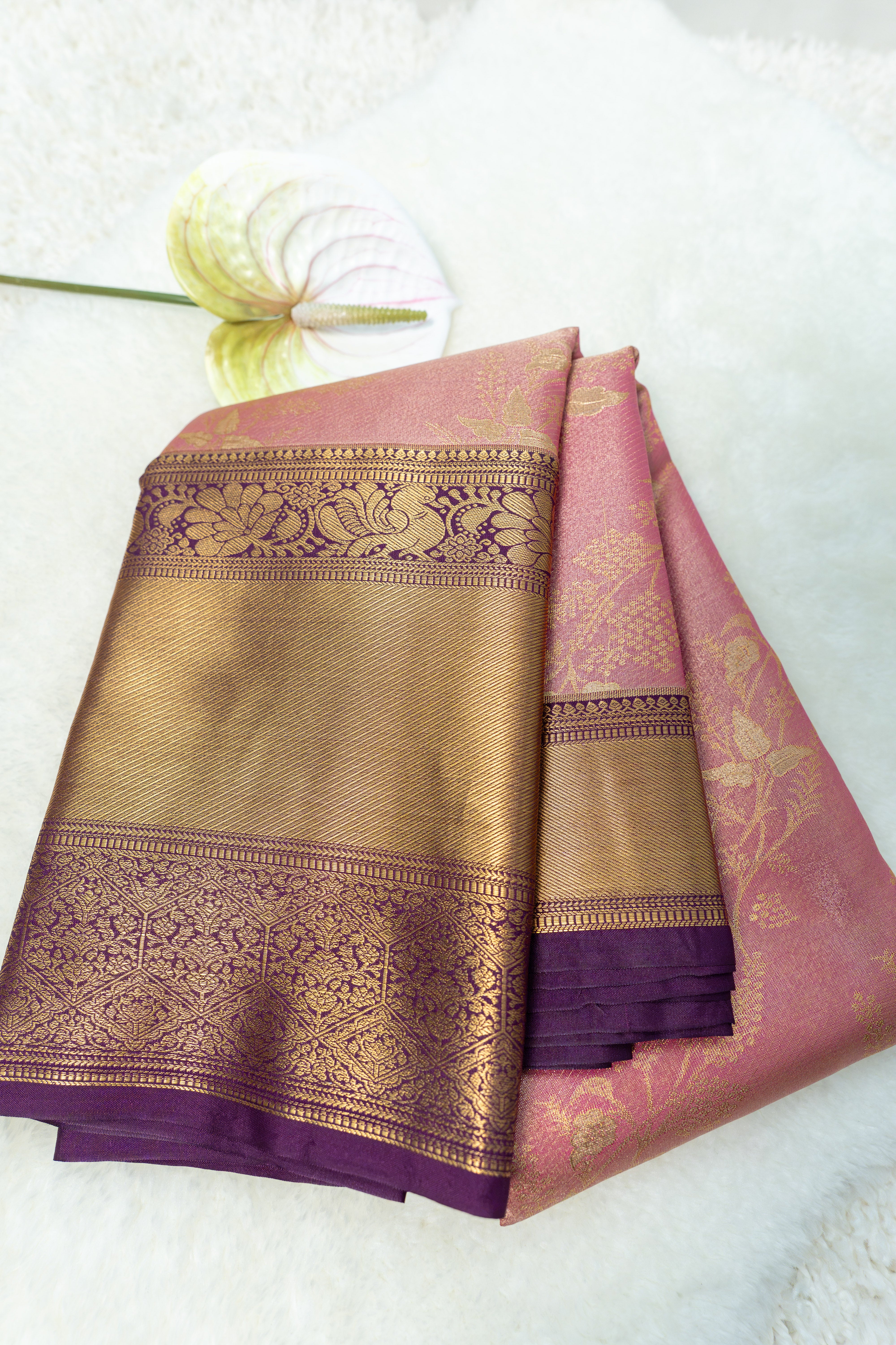 Premium Semi Kanjivaram Tissue Saree with Rich Border
