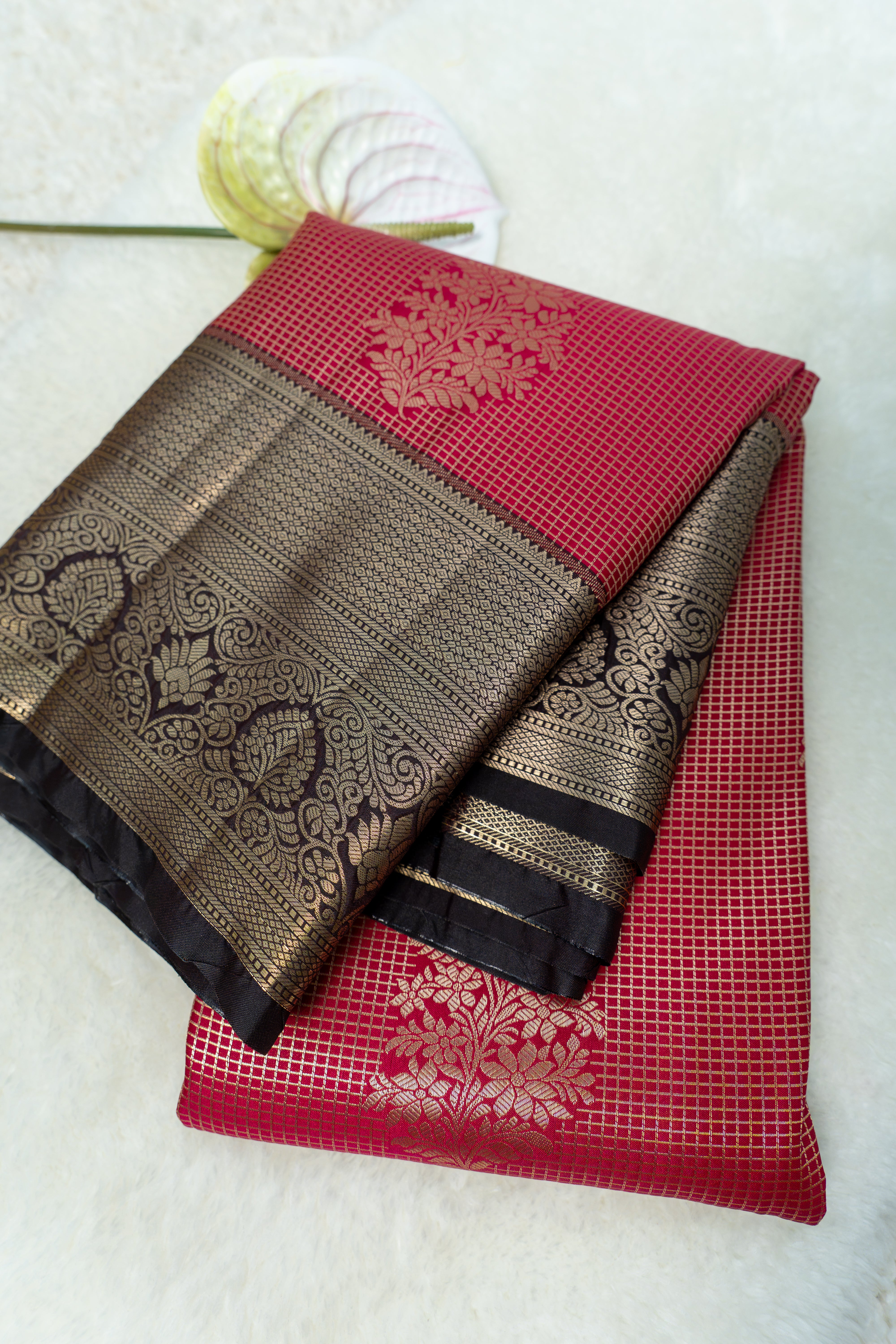 Vintage Handloom Half Pure Kanchipattu Saree - Deep Rani Pink