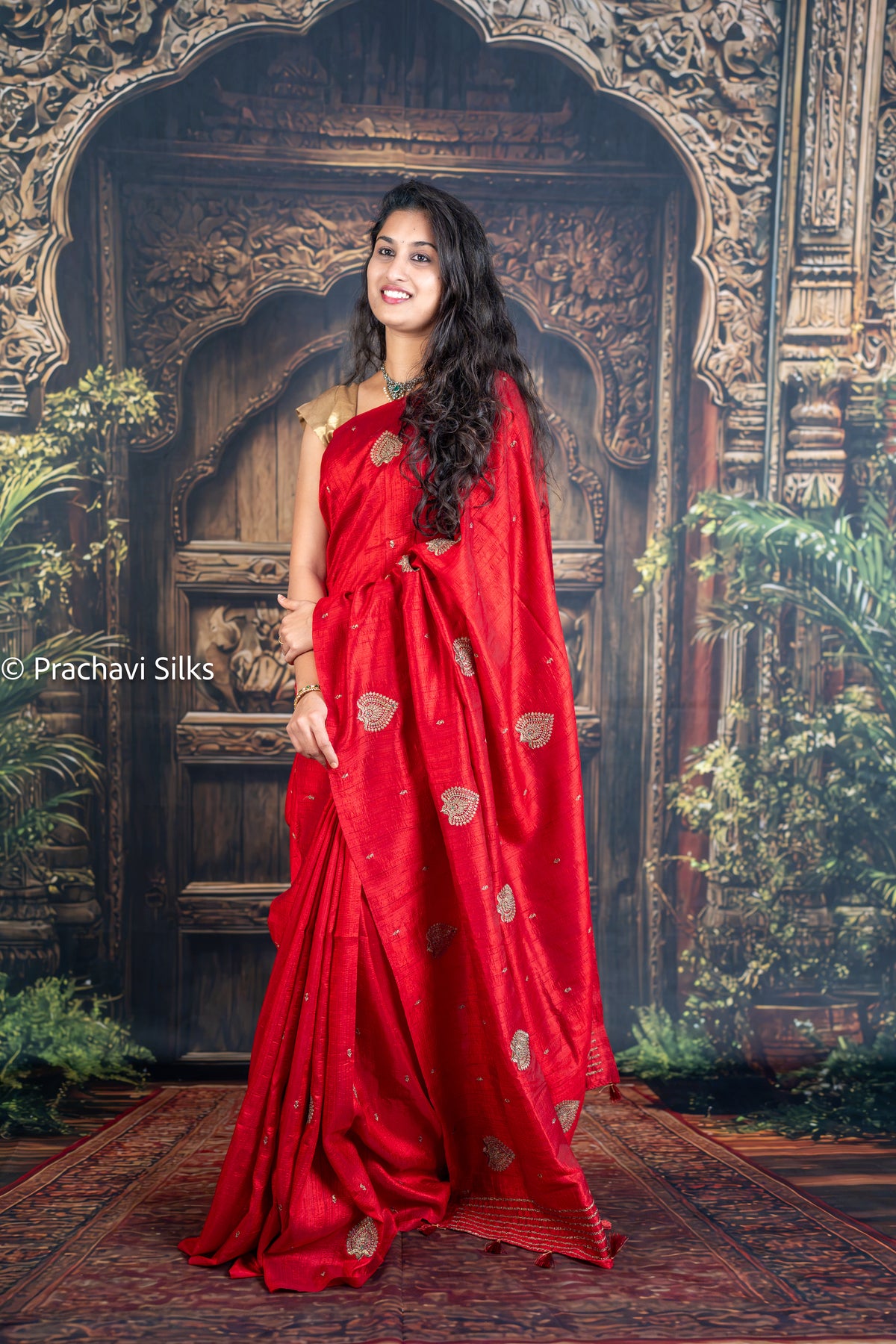 Crimson Paisley – Tussar Silk Saree