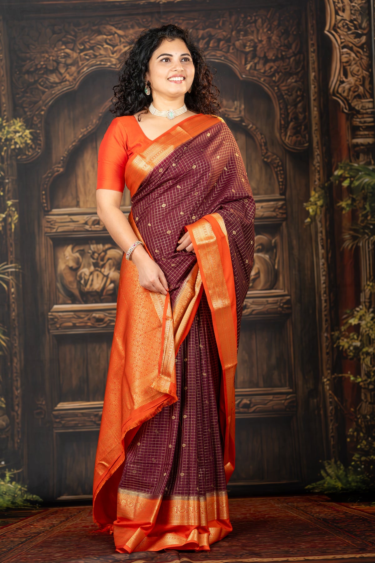 Semi Mysore silk saree - Brown