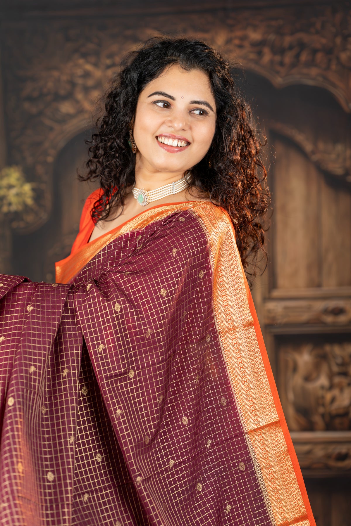 Semi Mysore silk saree - Brown