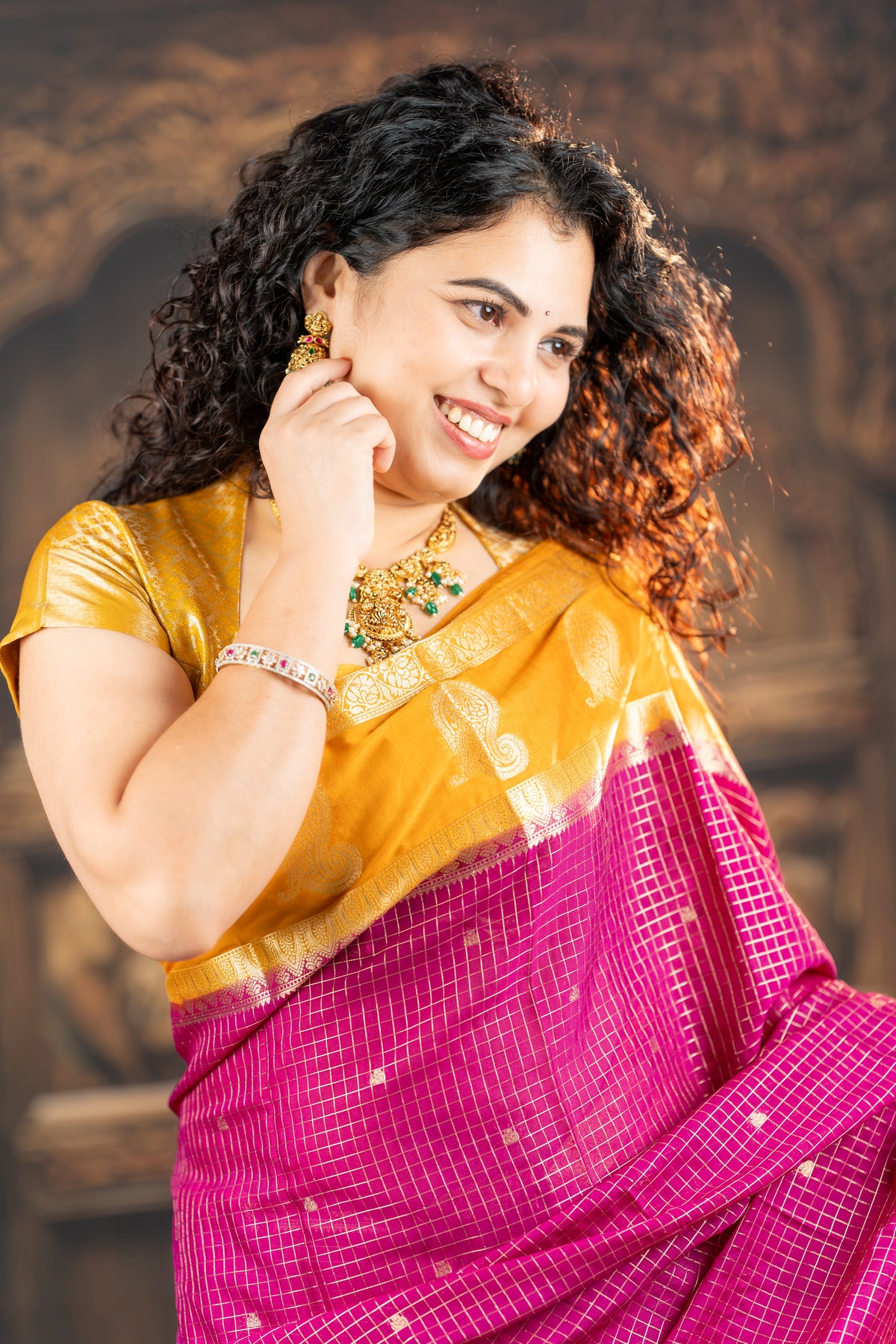 Royal Magenta & Mustard Semi Mysore Silk Saree