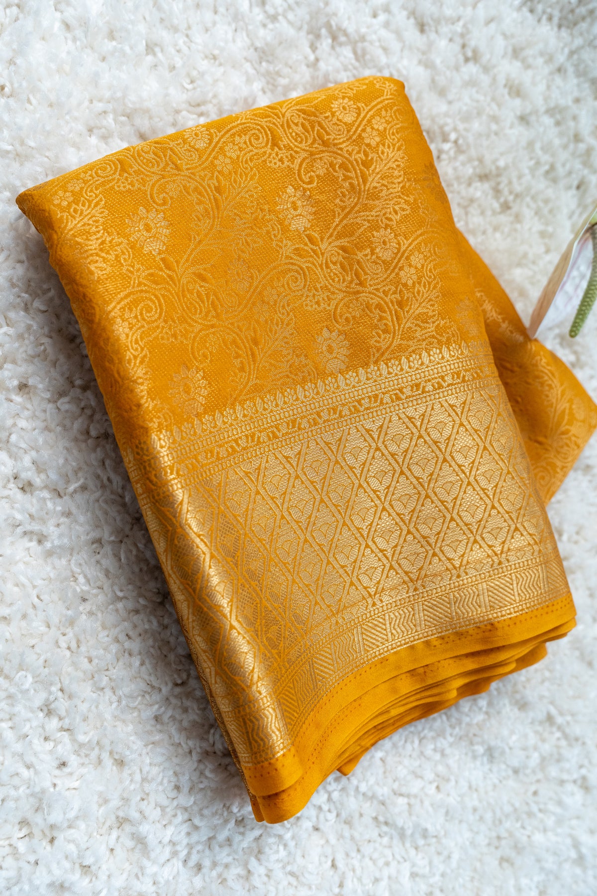 Golden Zari Crepe Brocade Saree