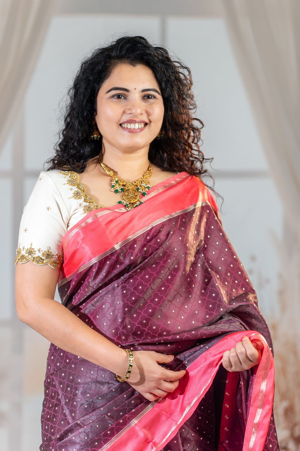 Plum Purple Semi Mysore Silk Saree – Elegant Contrast Zari Border