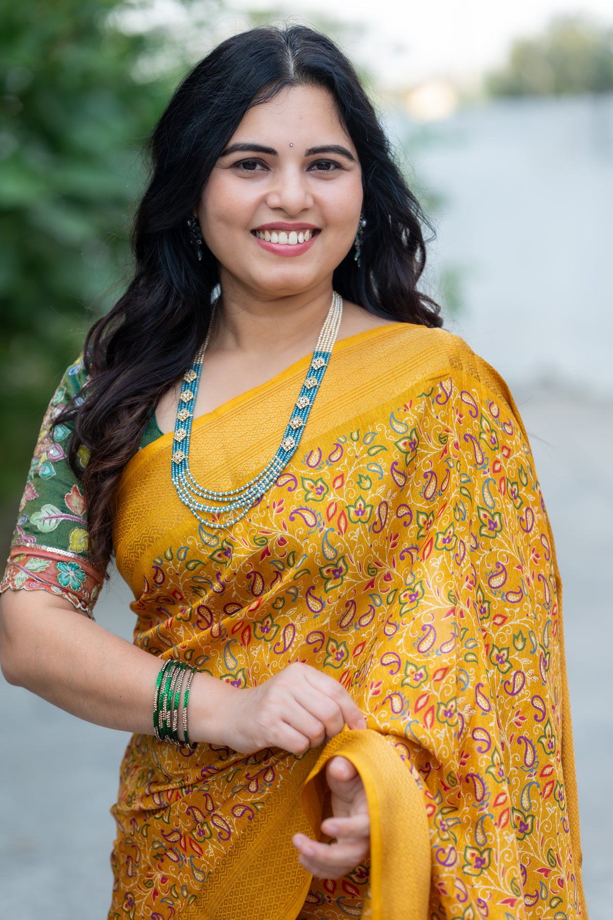 Printed Kesar Silk Saree – Elegant Mustard Yellow