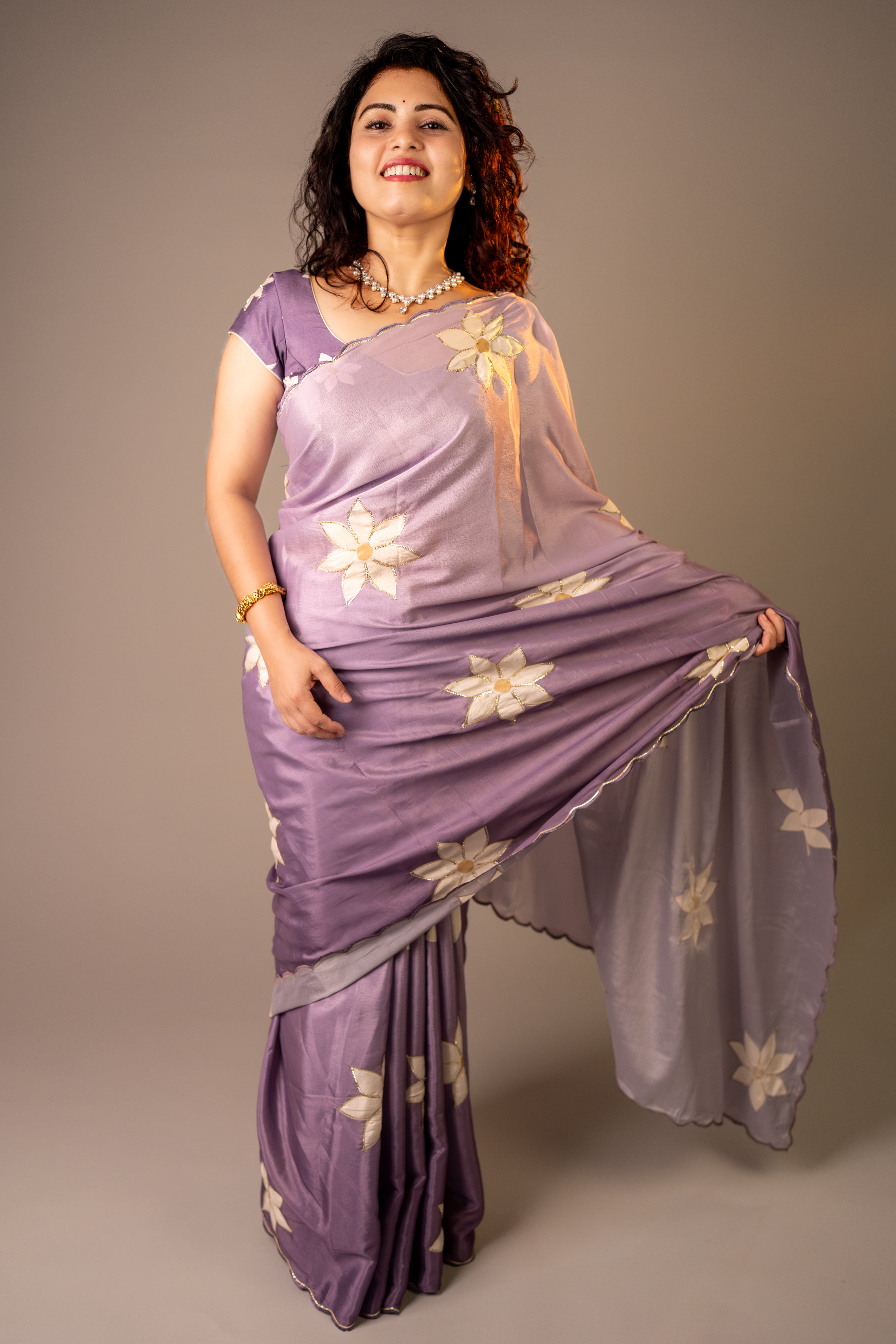 Lavender Floral Soft Chiffon Saree