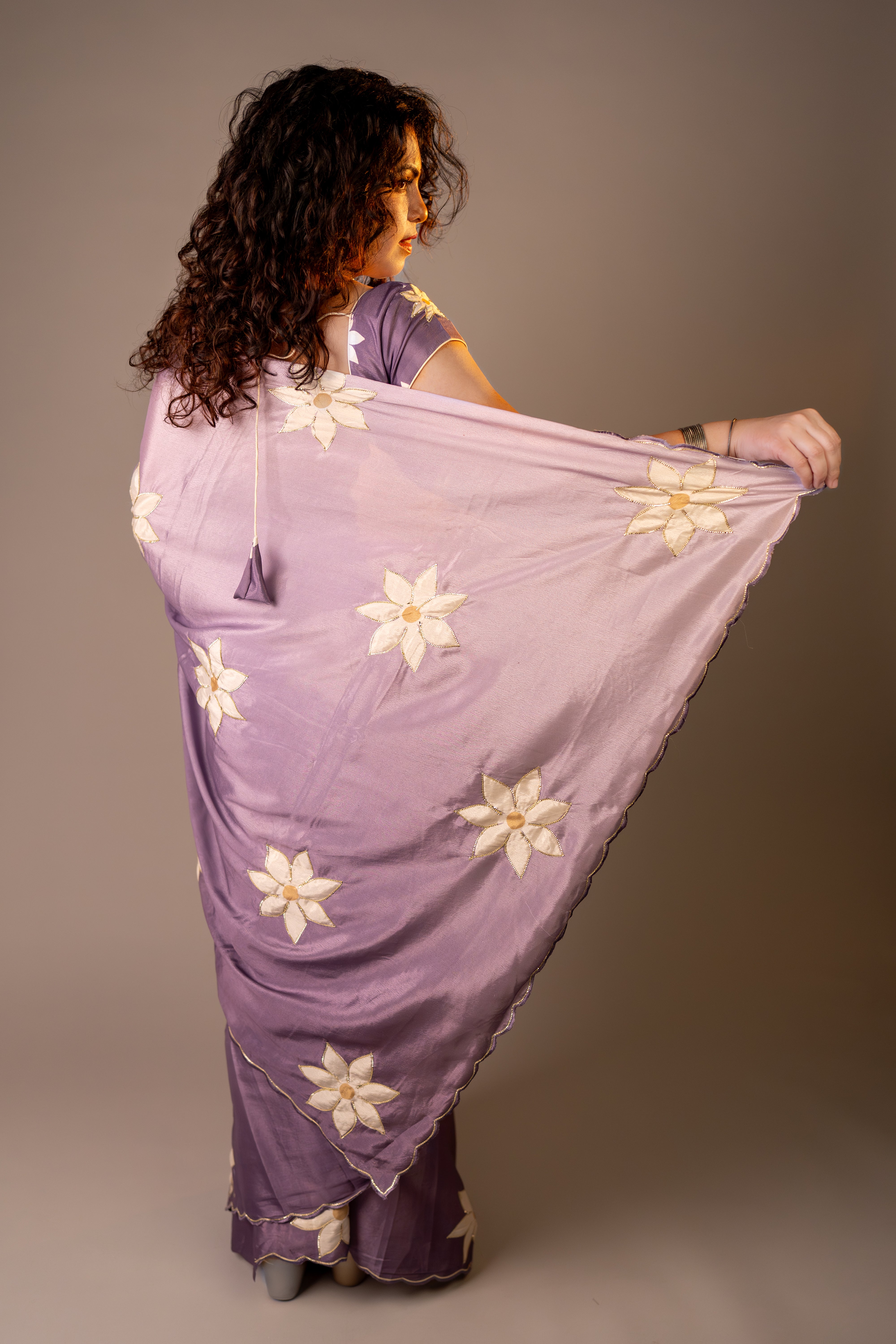 Lavender Floral Soft Chiffon Saree