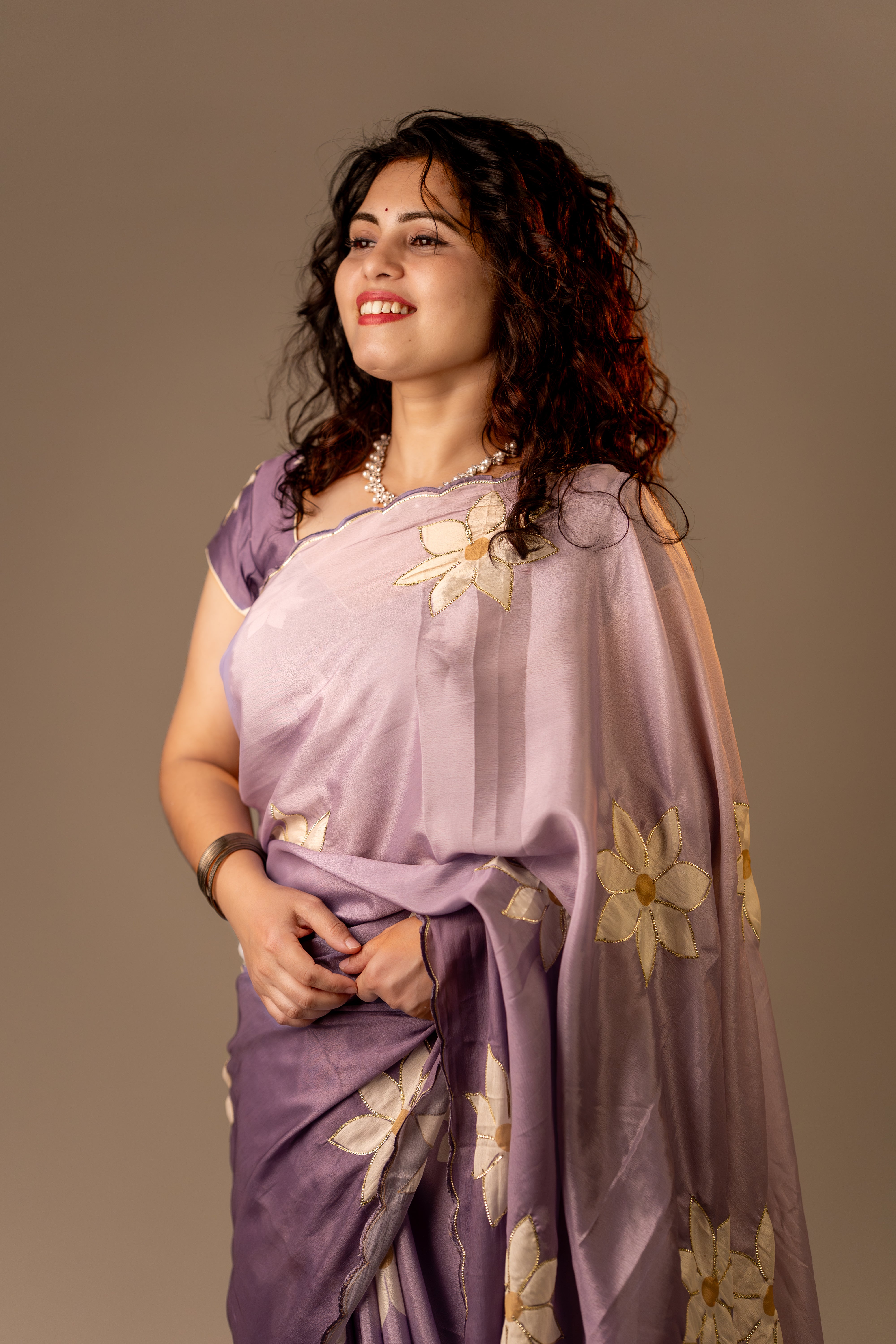 Lavender Floral Soft Chiffon Saree