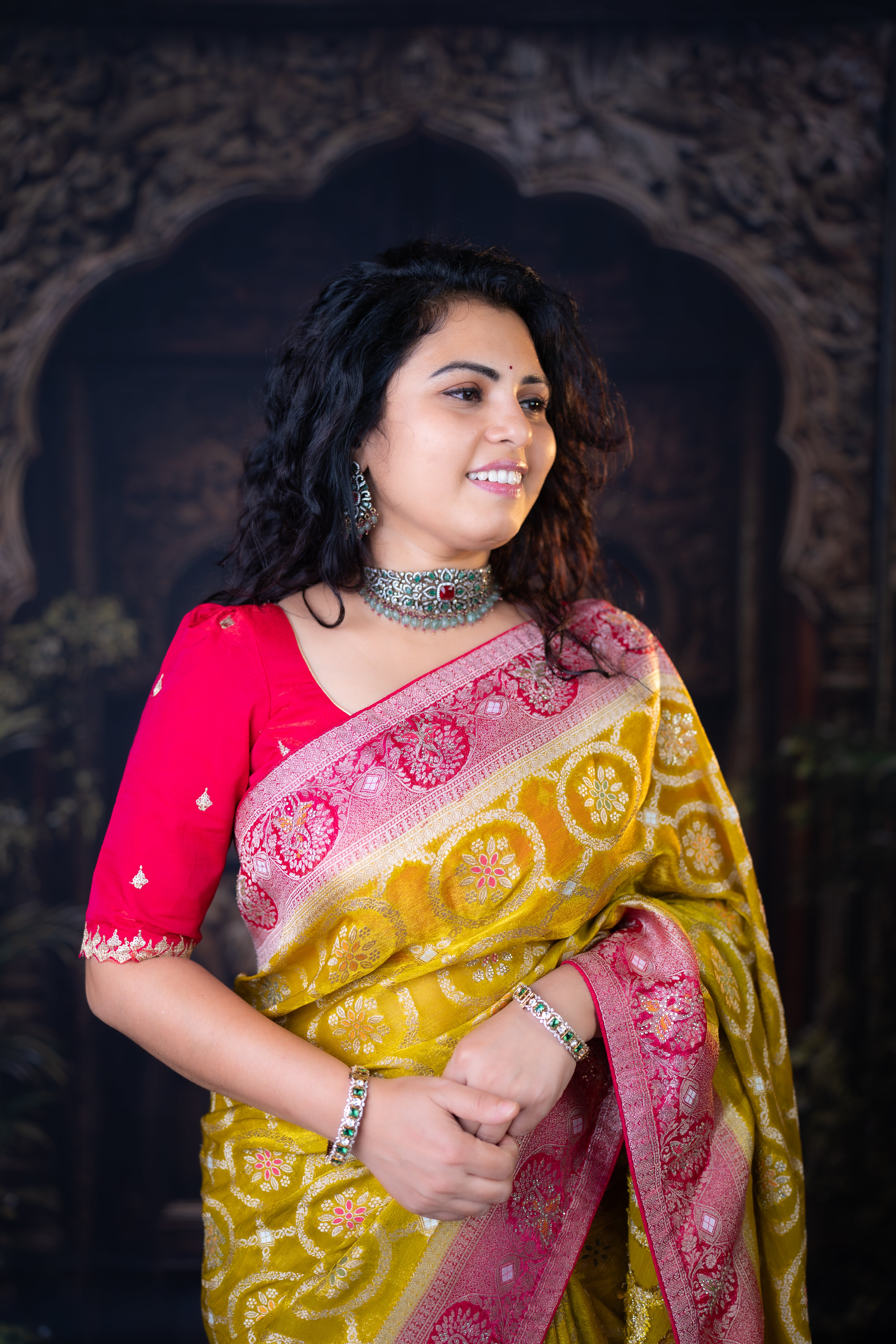 Designer Shaded Chiffon Silk Saree with Diamond work on Pallu & Border