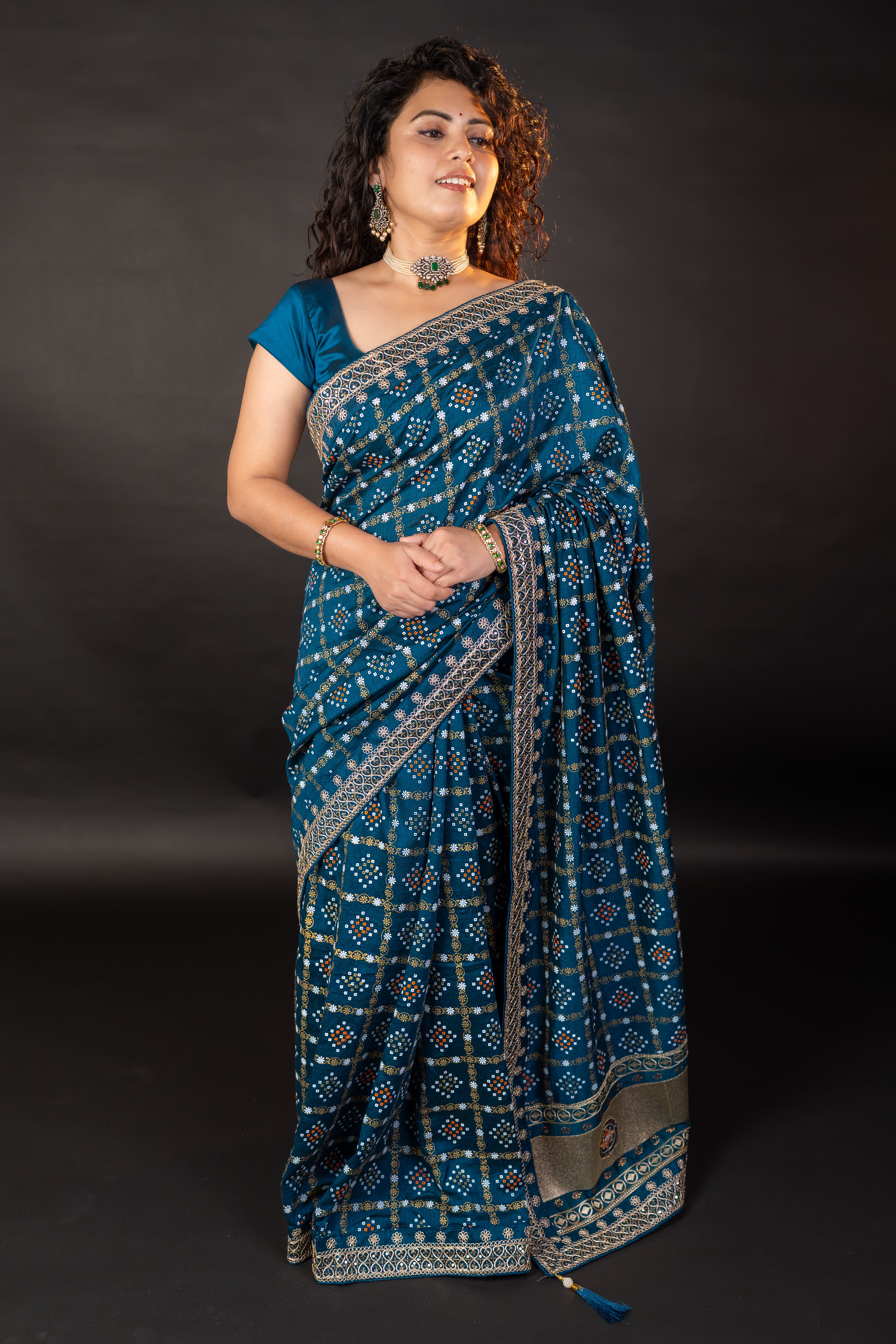 Teal Printed Everyday Wear Saree with Designer Border