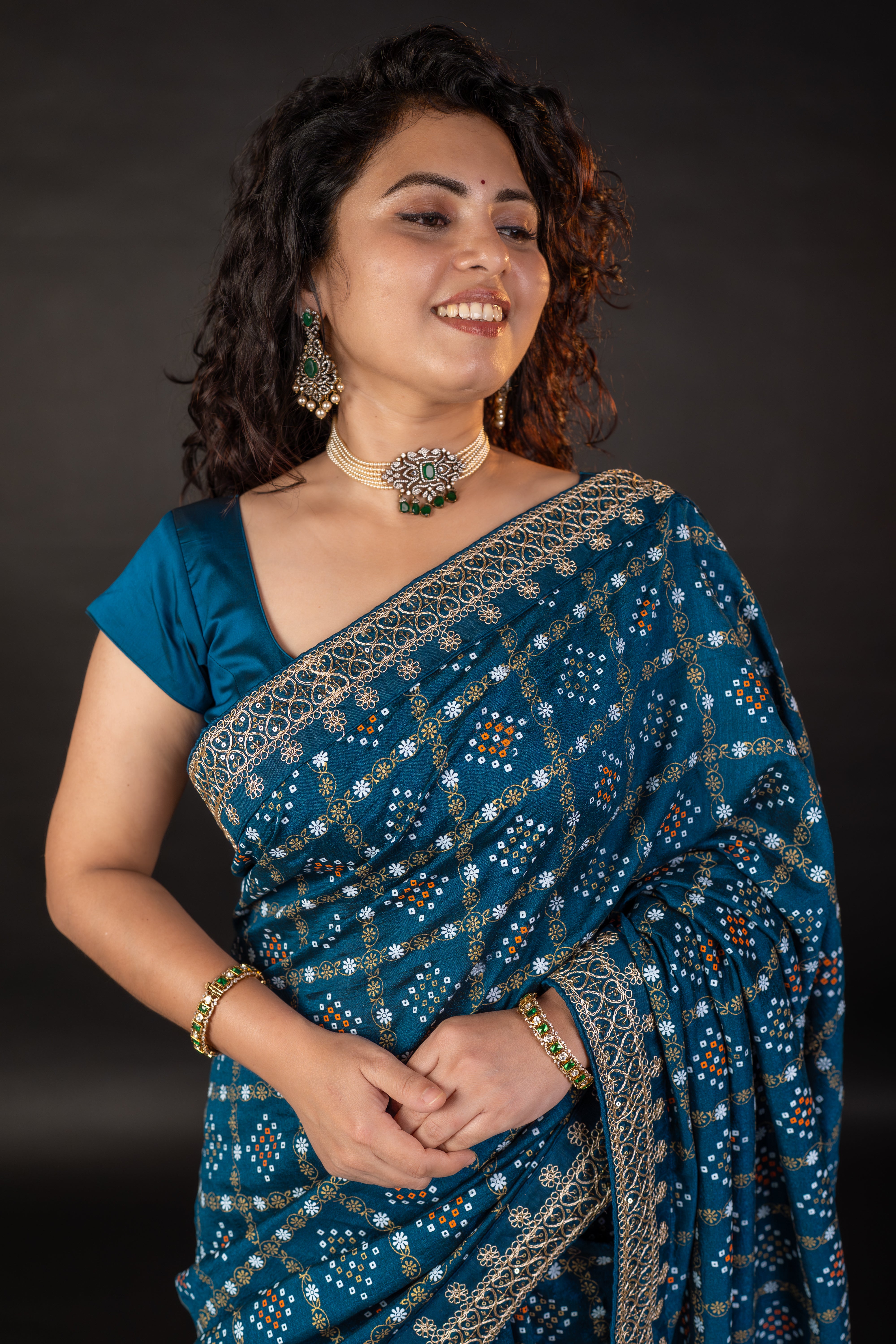 Teal Printed Everyday Wear Saree with Designer Border