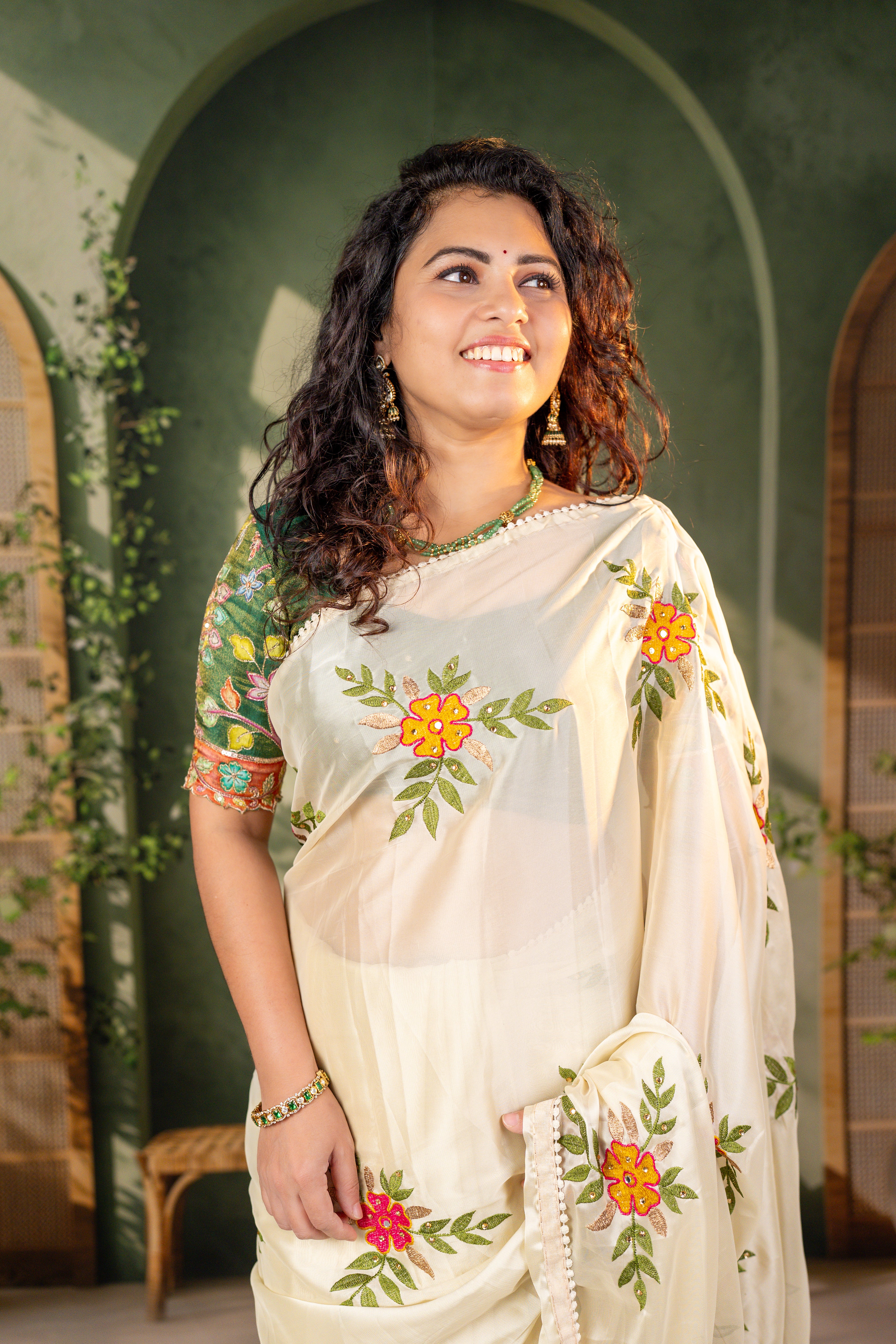 Soft Silk Saree with Floral Embroidery Work