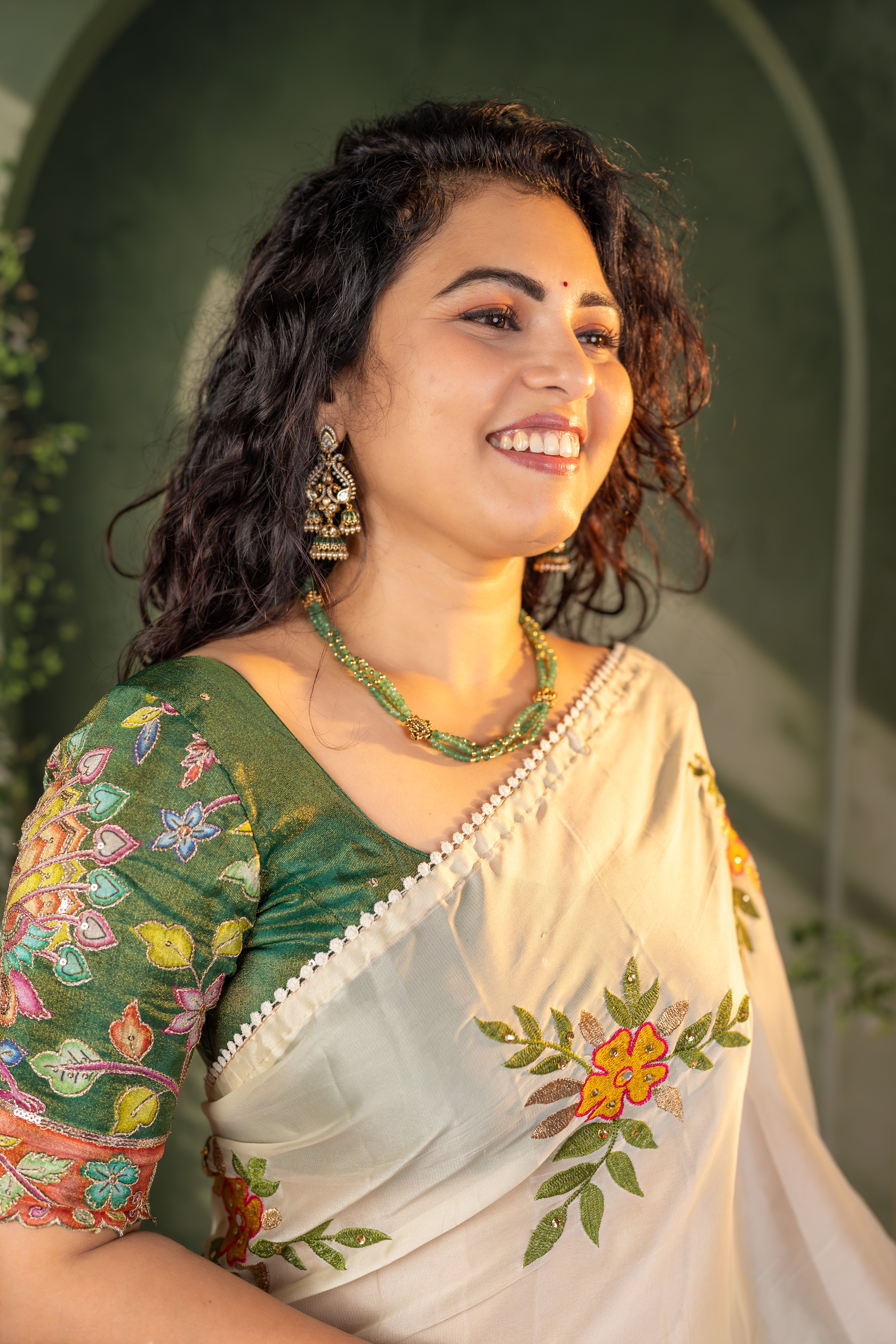 Soft Silk Saree with Floral Embroidery Work