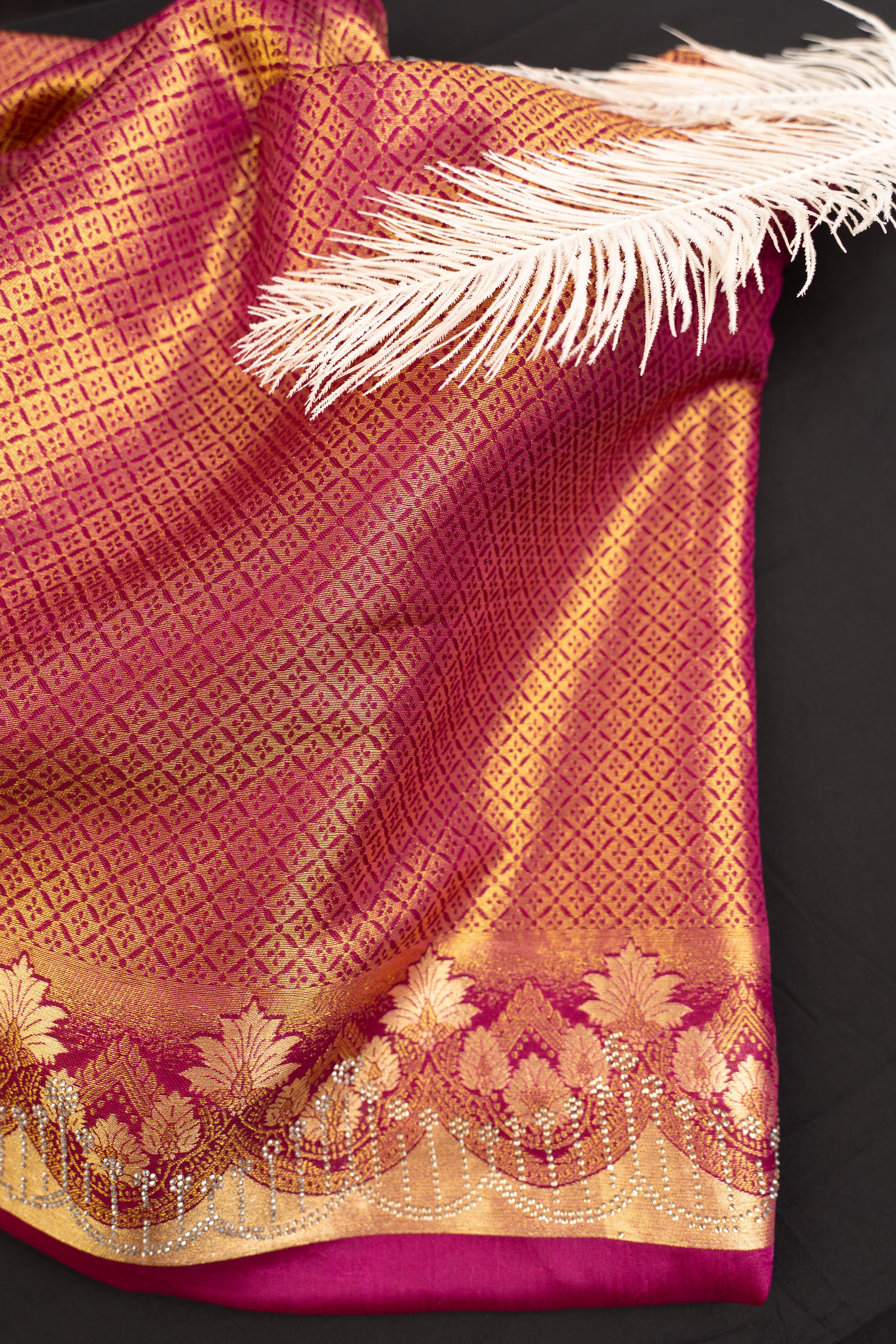 Kanjivaram Silk Saree with Diamond Work PINK