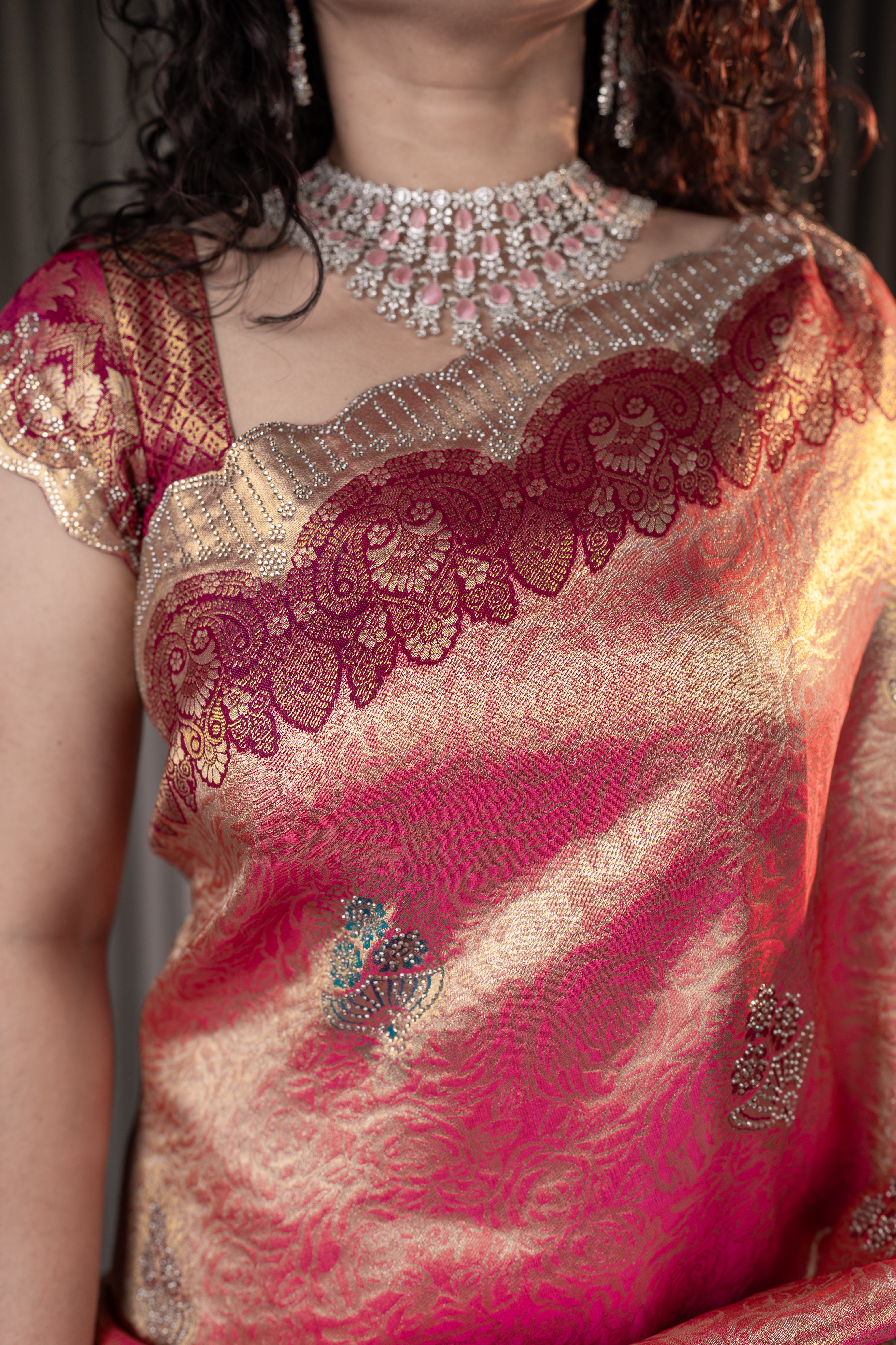 Kanjivaram Silk Saree with Diamond Work PINK