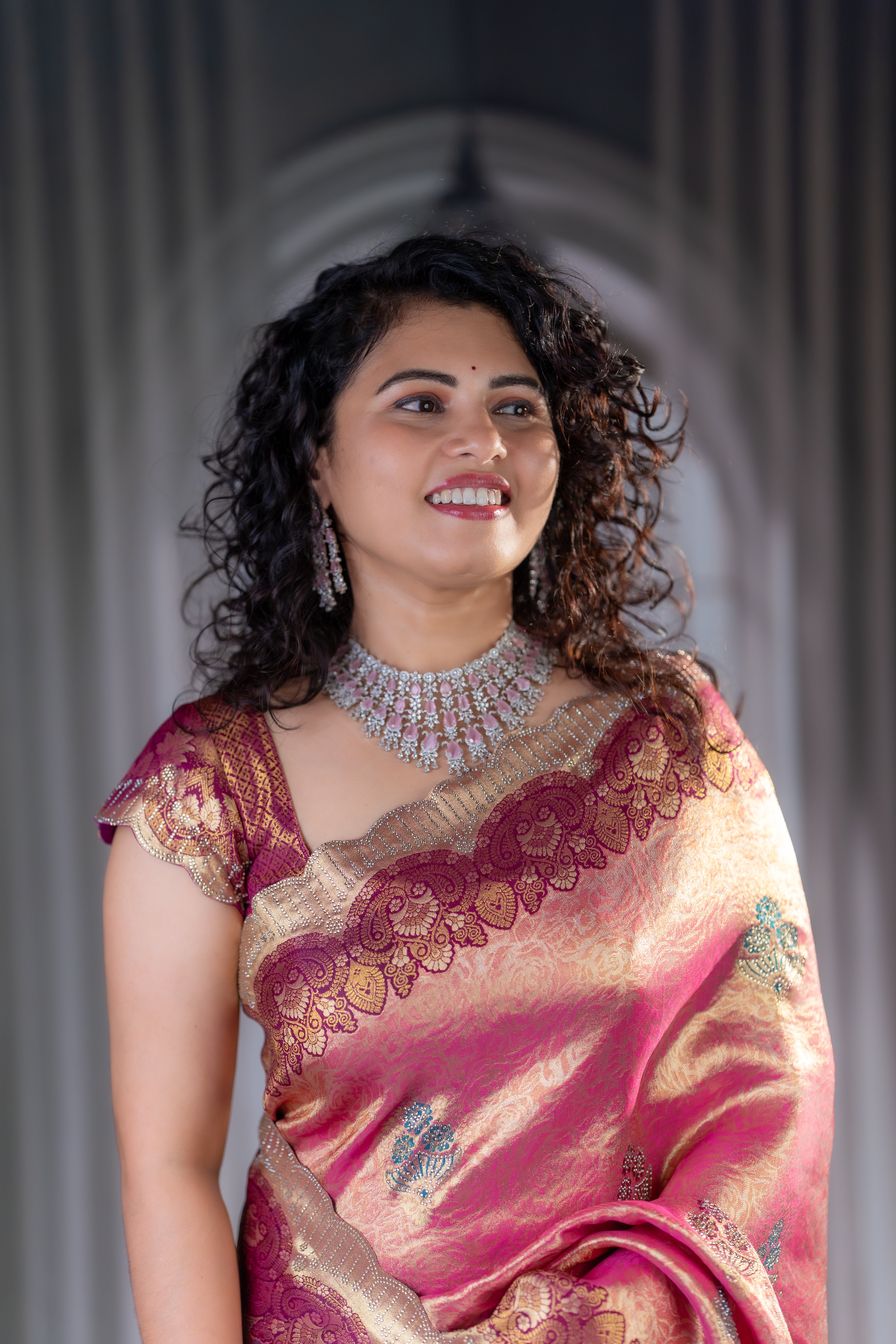 Kanjivaram Silk Saree with Diamond Work PINK