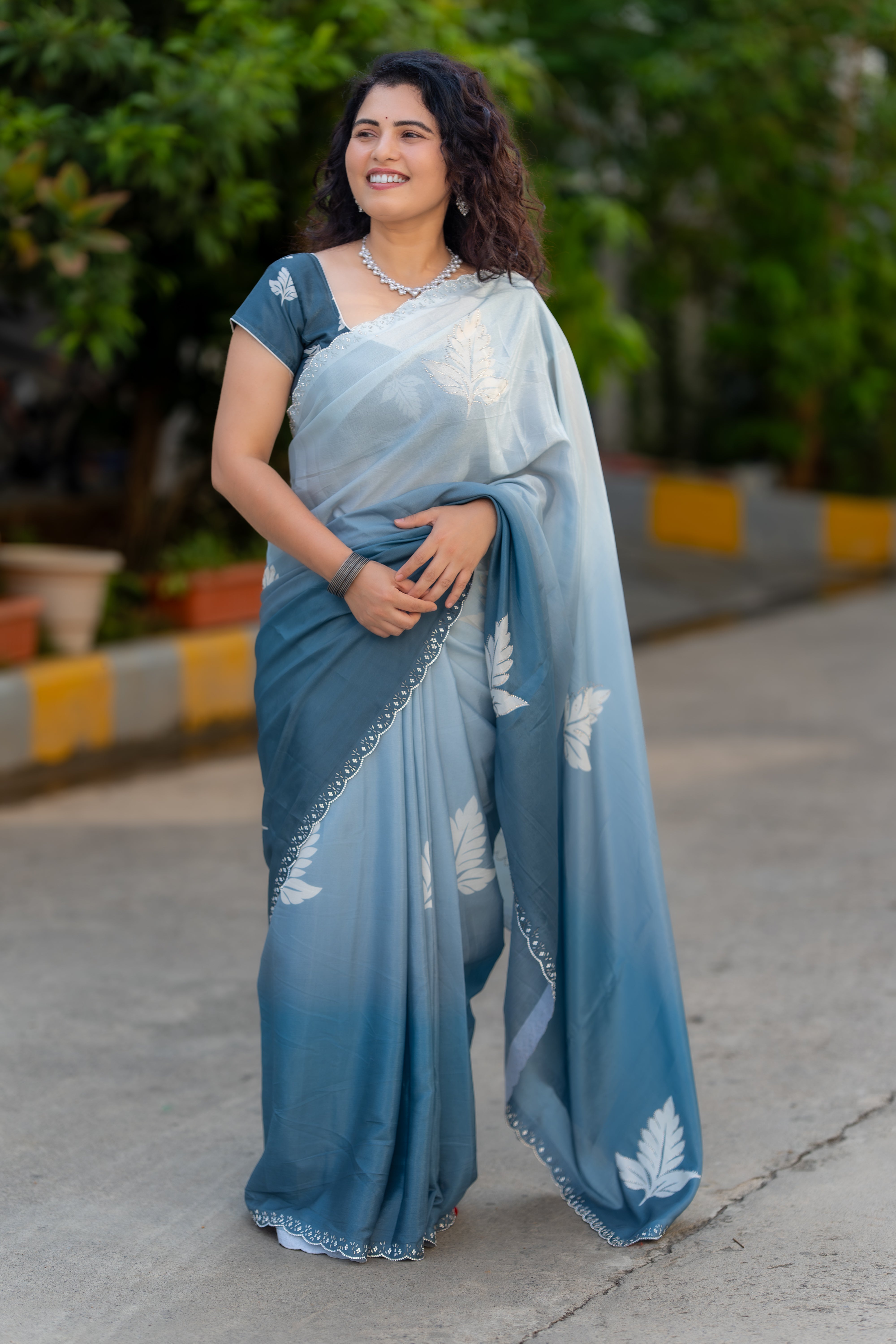 Moon Mist – Printed Chinon Designer Saree