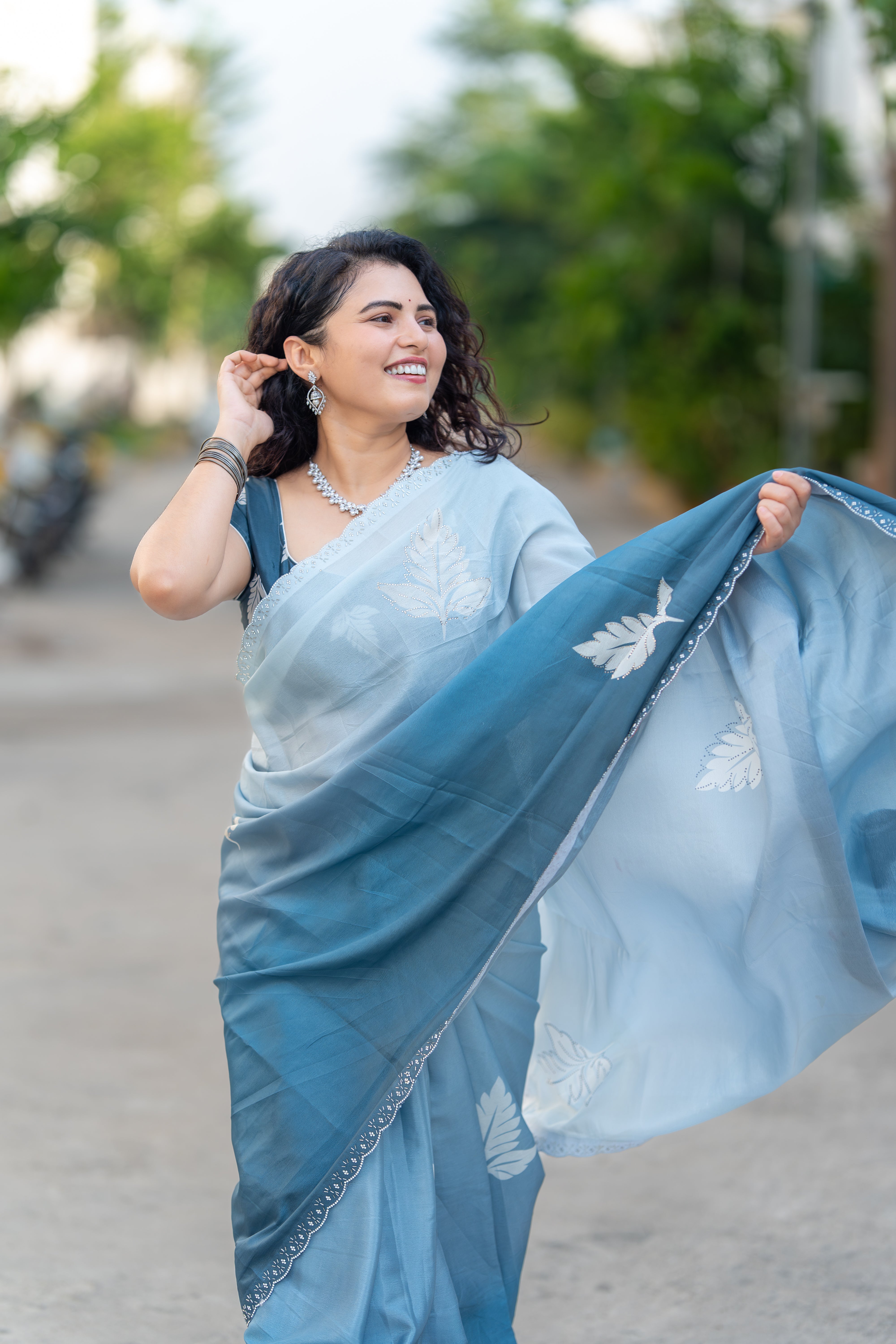 Moon Mist – Printed Chinon Designer Saree