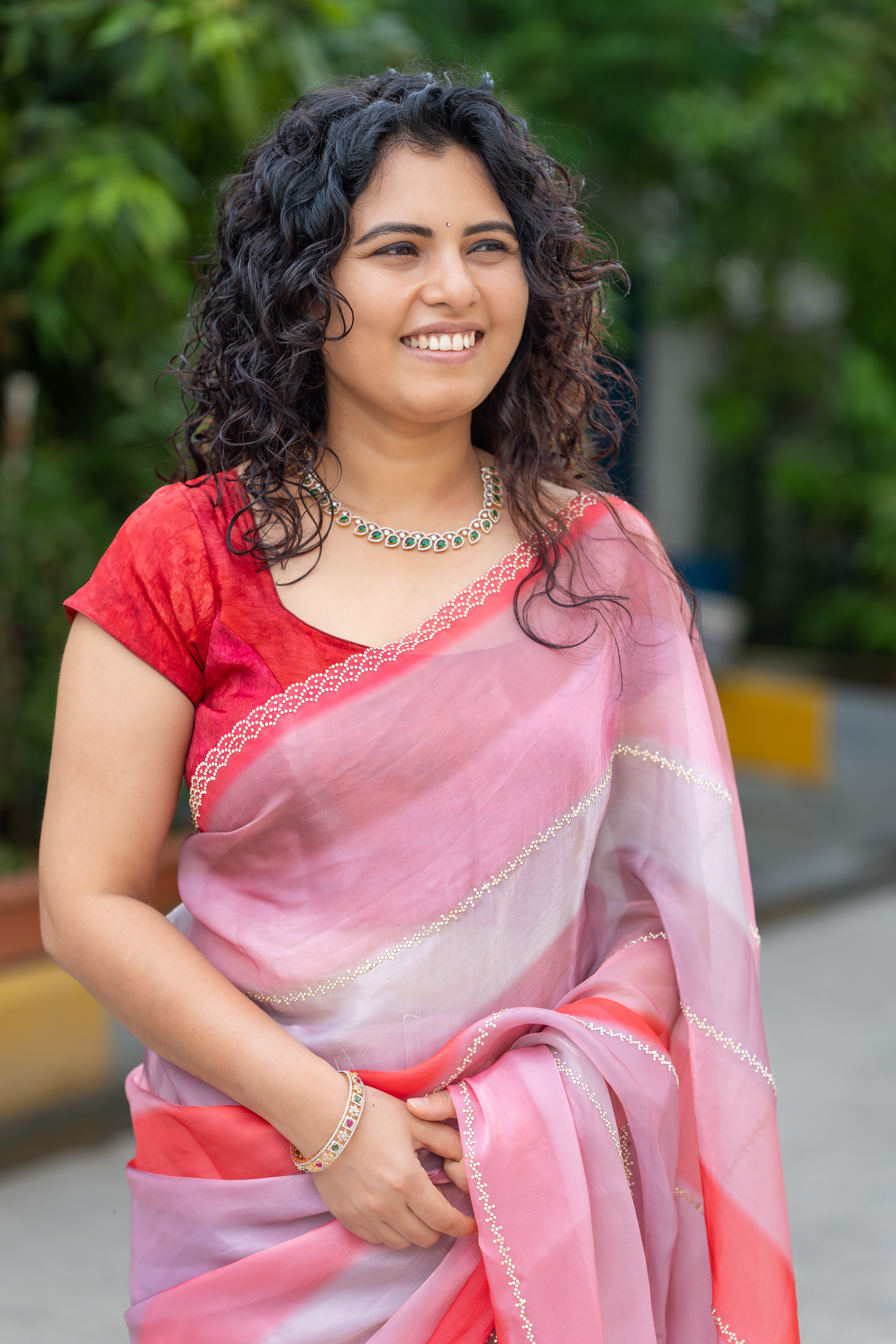 Premium Satin Organza Saree with Diamond Work Border