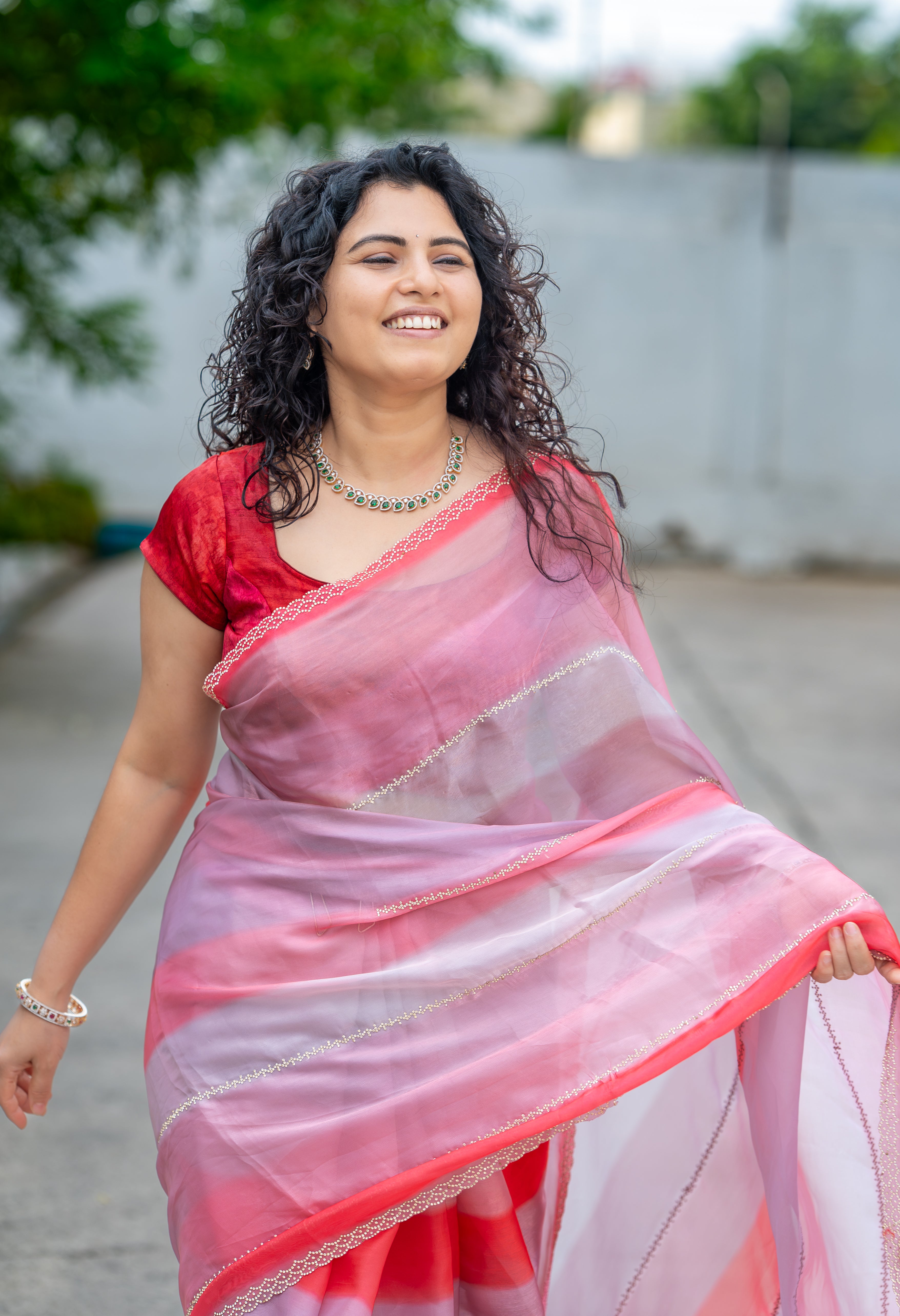 Premium Satin Organza Saree with Diamond Work Border