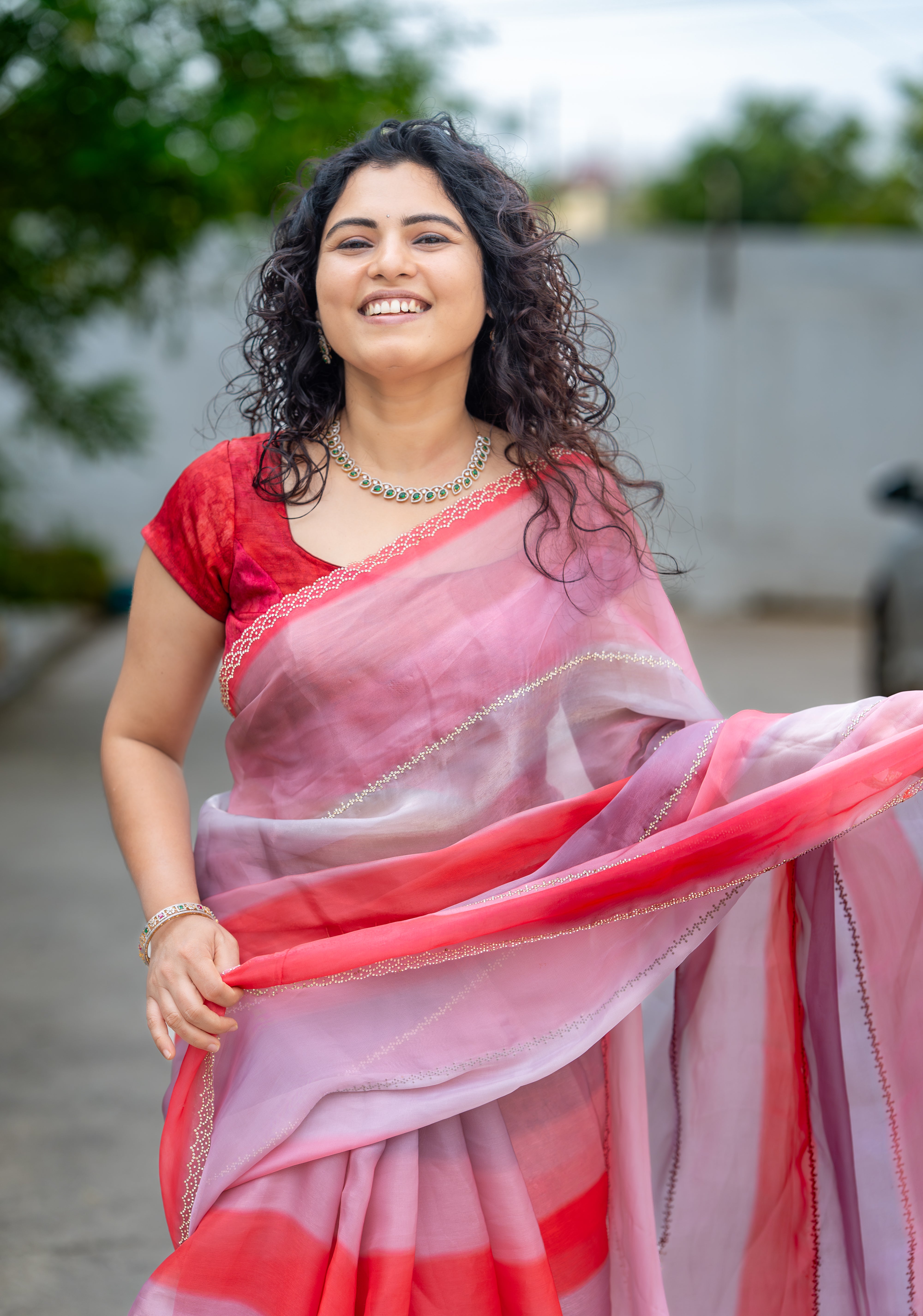 Premium Satin Organza Saree with Diamond Work Border