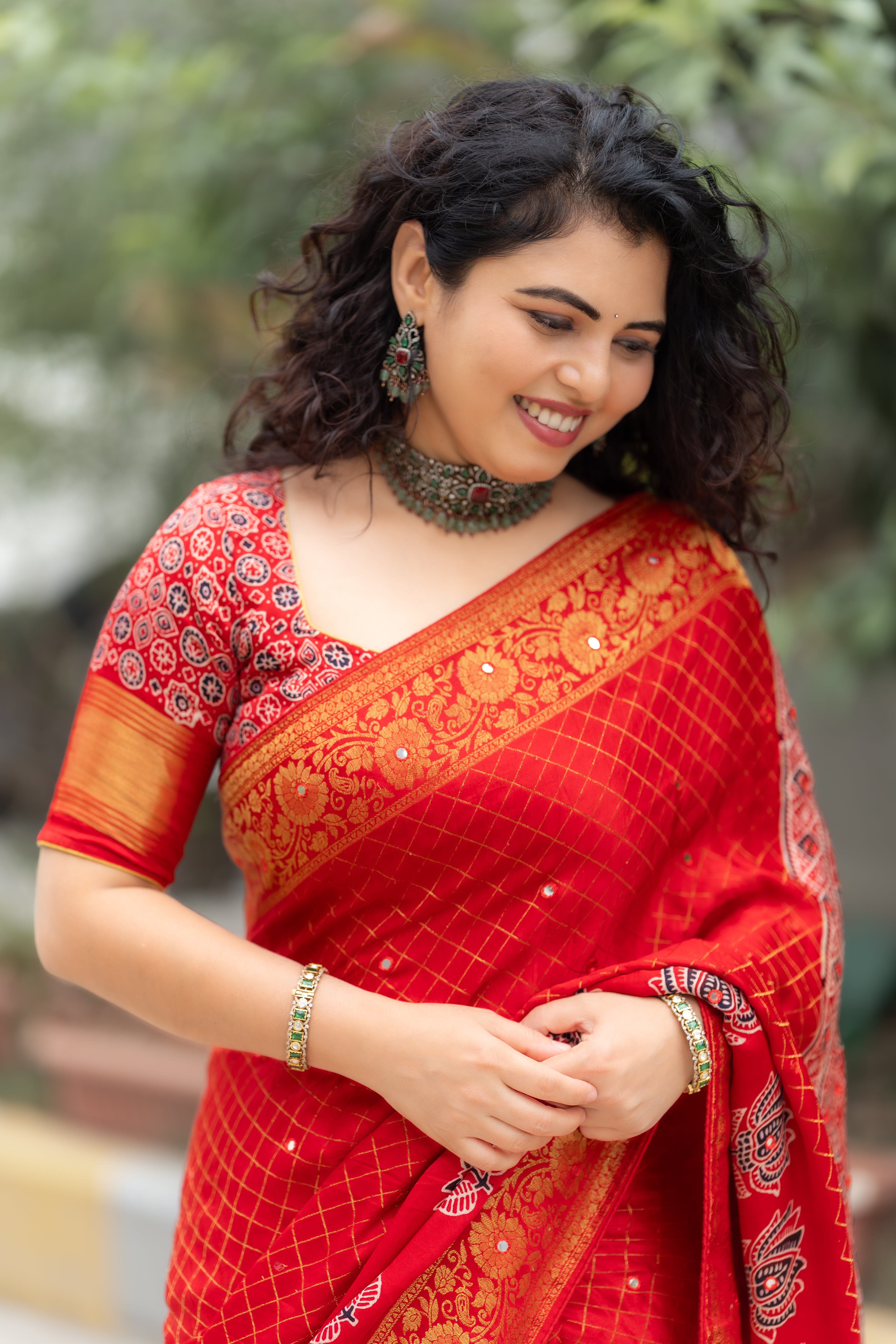 Ruby Ajrak – Pure Modal Satin Silk Saree