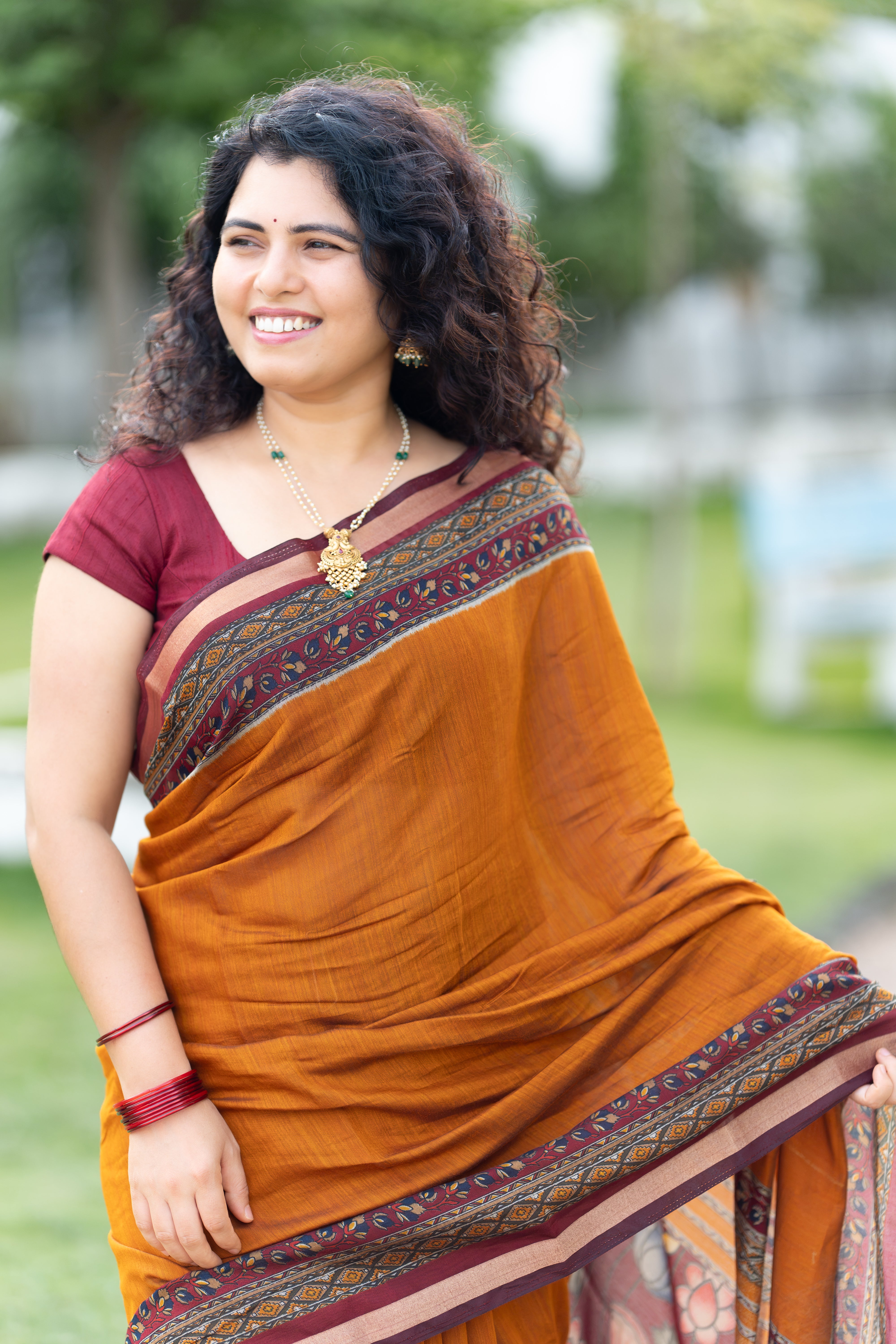 Mersried Mull Hand Block Saree