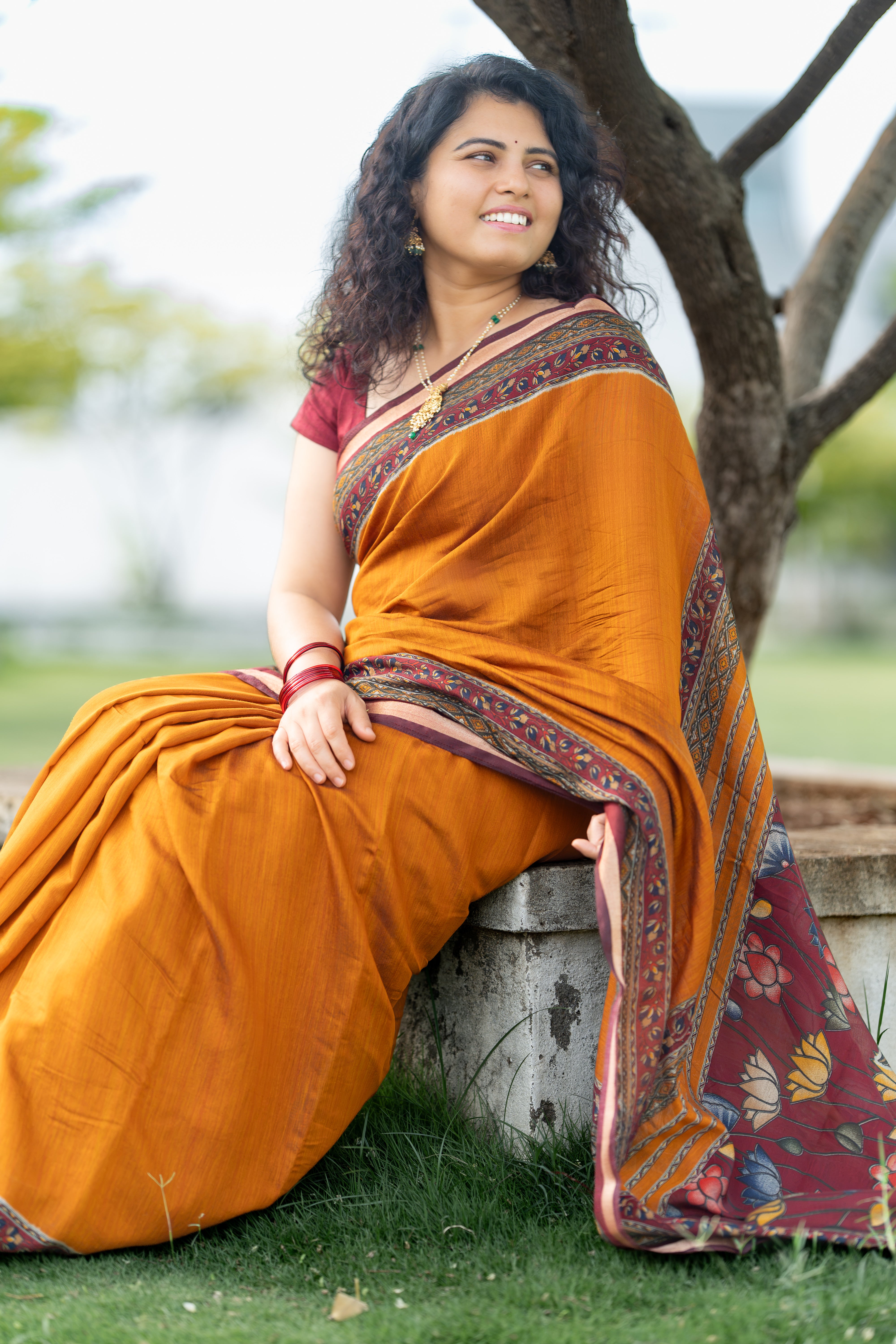 Mersried Mull Hand Block Saree