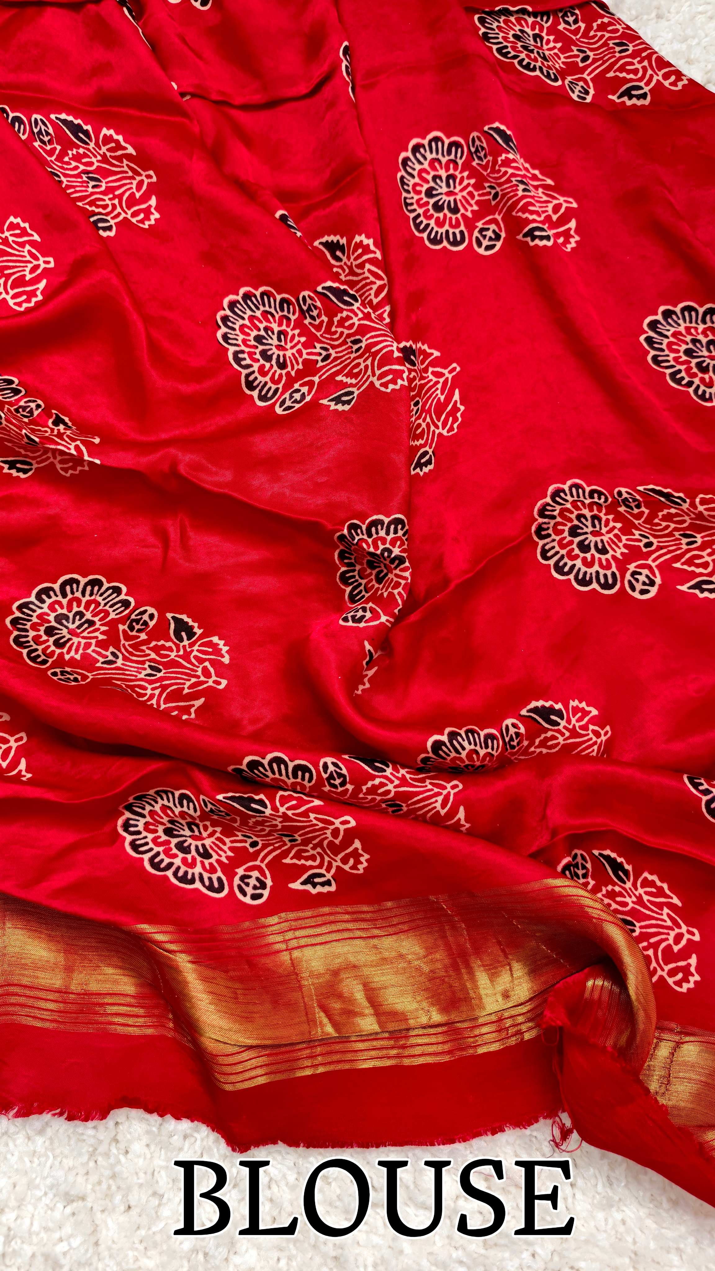 Ruby Ajrak – Pure Modal Satin Silk Saree
