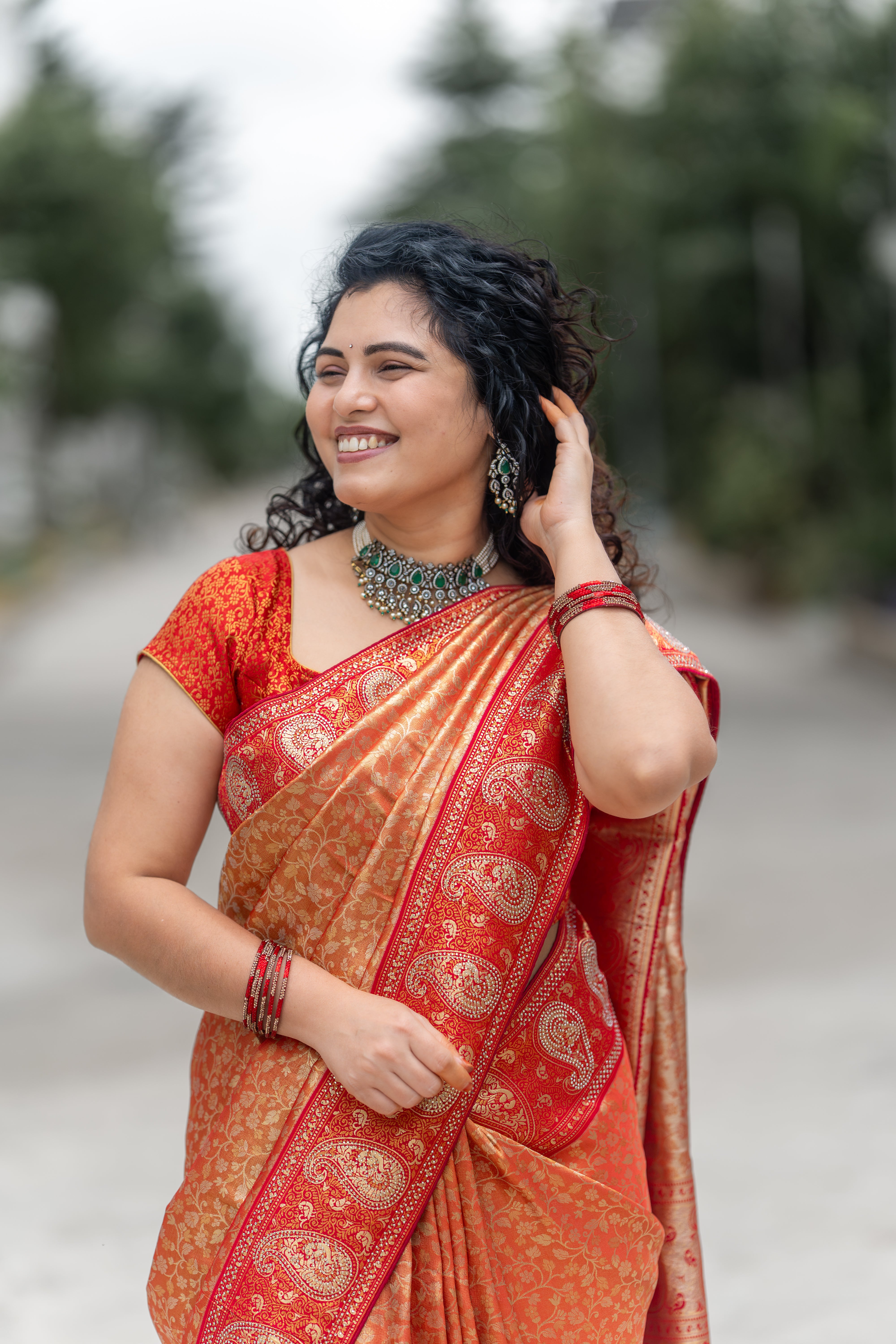 Kanjivaram Silk Saree – Orange Radiance